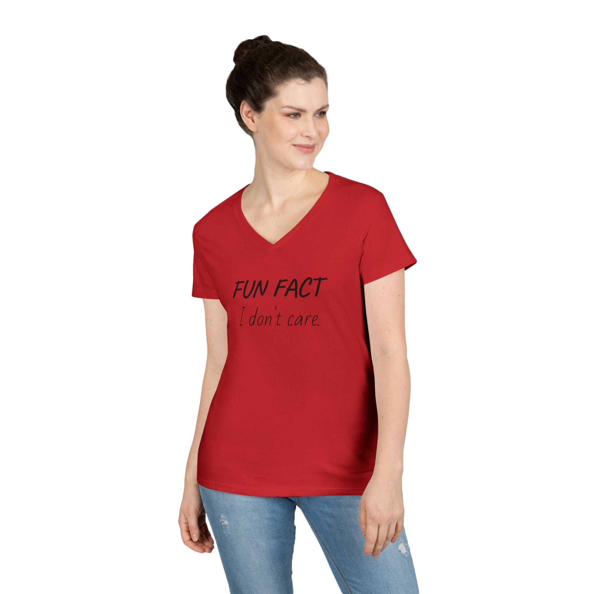 Humorous Ladies' V-Neck T-Shirt - Fun Fact: I Don't Care, Casual Tee, Birthday Gift, Everyday Wear, Funny Quote Shirt