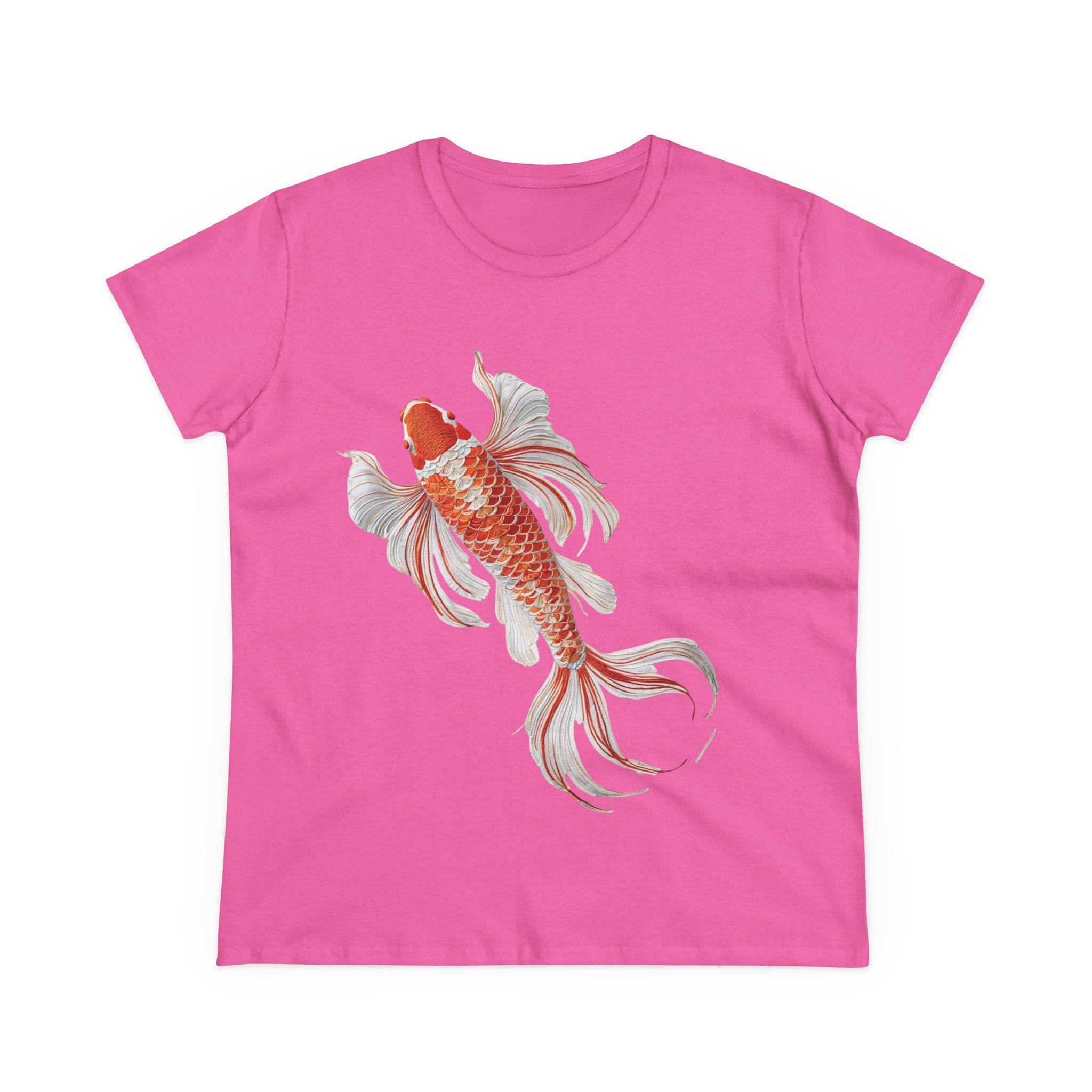 Koi Fish Design Tee for Women, Casual Summer Top, Gift for Nature Lovers, Artistic Cotton Shirt, Ocean Vibe Tee, Everyday Wear