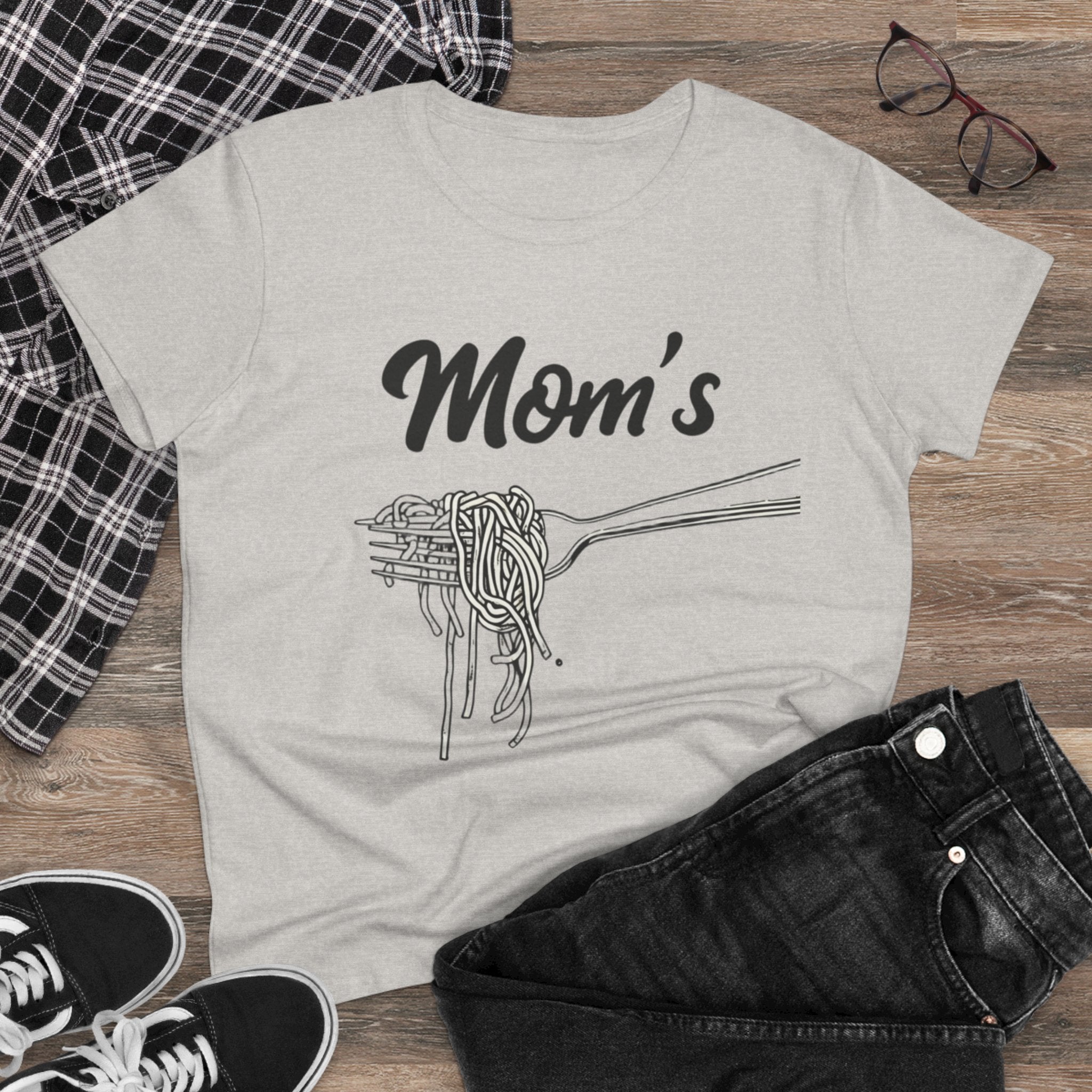 Mom's Spaghetti Tee - Women's Midweight Cotton T-Shirt, Gift for Mother's Day, Foodie Shirt, Casual Wear, Cozy Top