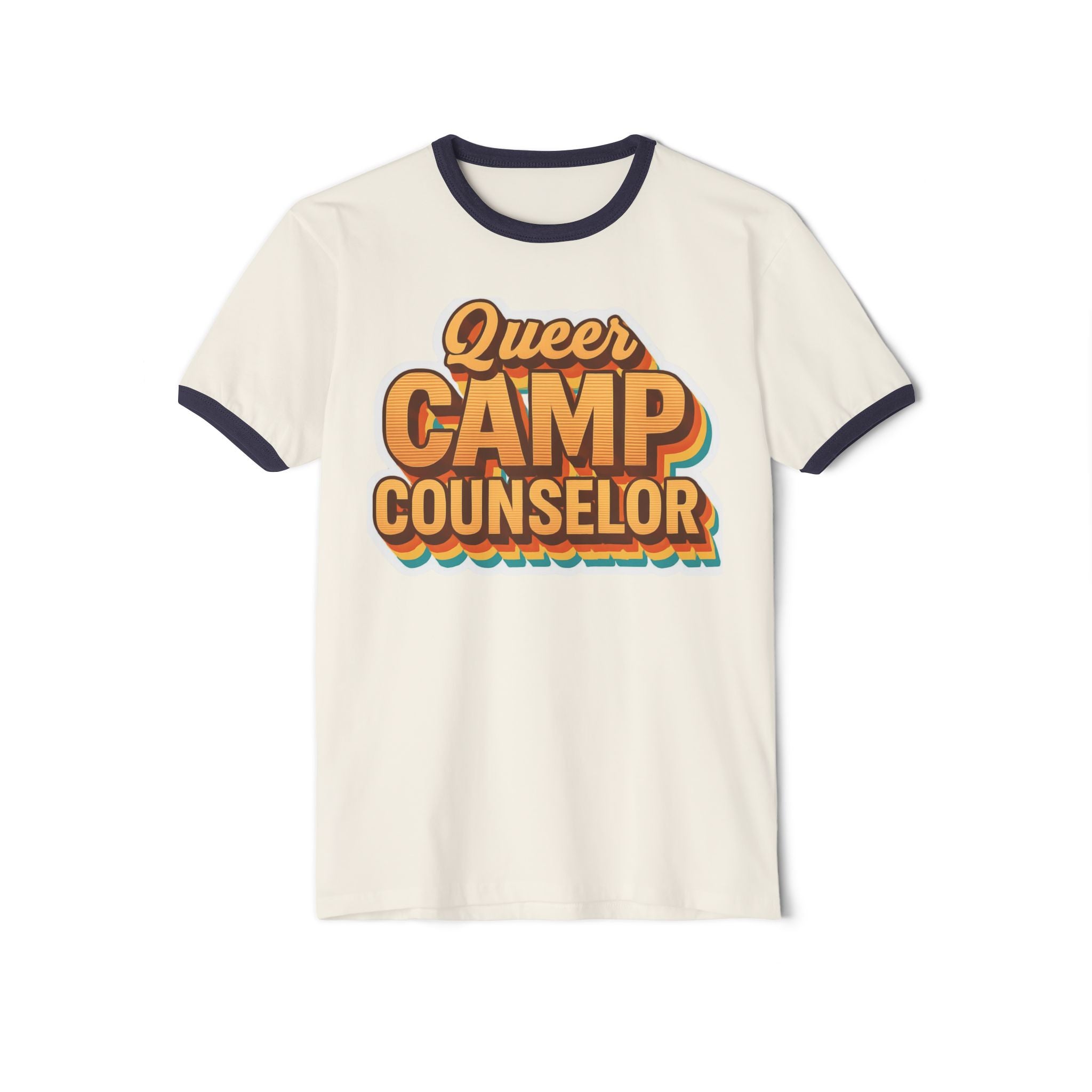 Queer Camp Counselor Ringer T-Shirt, Ptown carnival Unisex Cotton Tee, LGBTQ+ Pride Apparel, Summer Camp Shirt, Fun Outdoor Wear