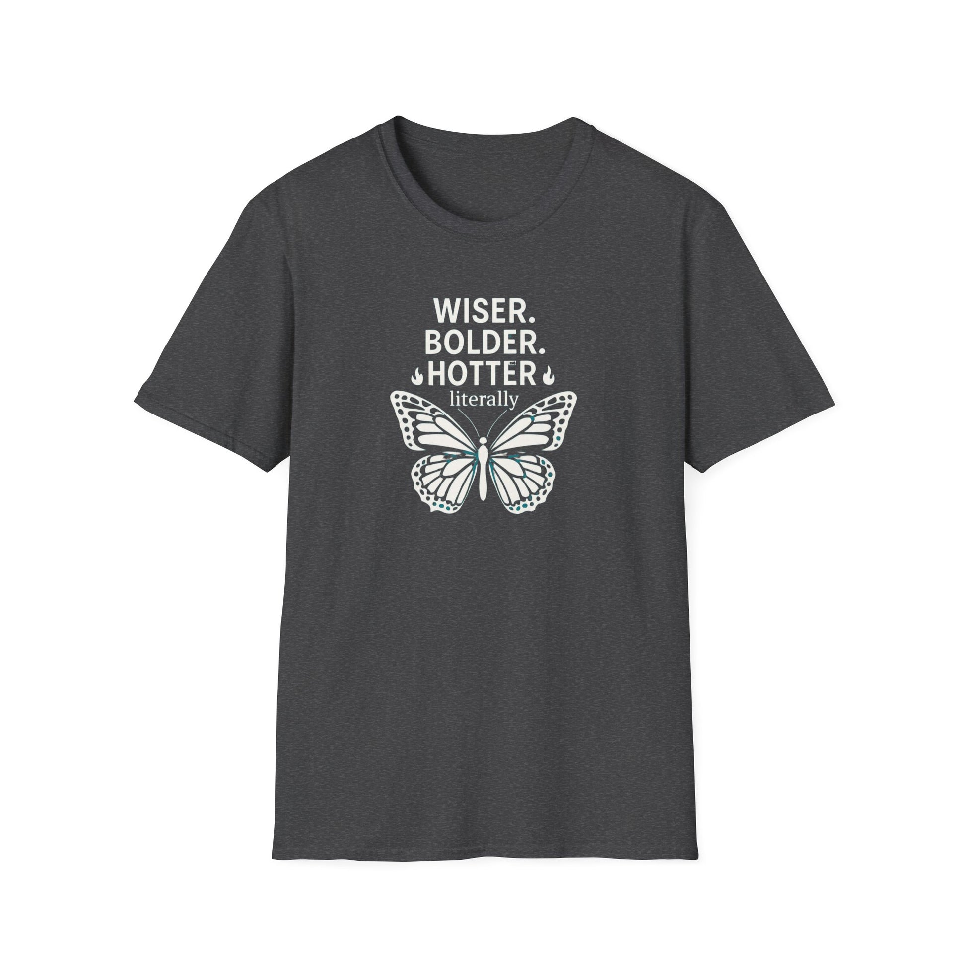 Menopause Transformation Unisex Softstyle T-Shirt, Wiser Bolder Hotter Literally, Hot Flash Tee, Gift for Women, Funny Menopausal Shirt