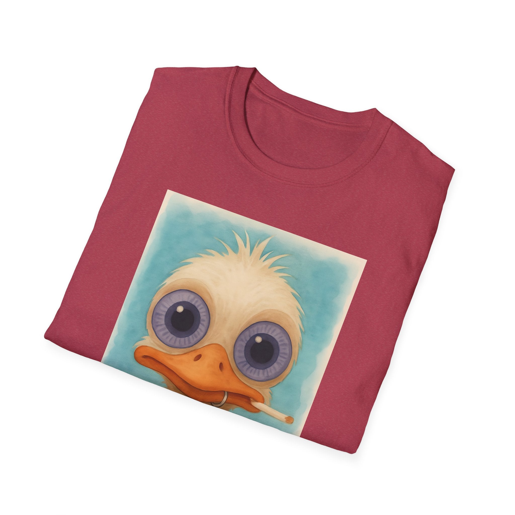 Ostrich Graphic T-Shirt, Unisex Softstyle Tee, Cute Animal Shirt, Gift for Friends, Quirky Humor Top, Smoke fun gift