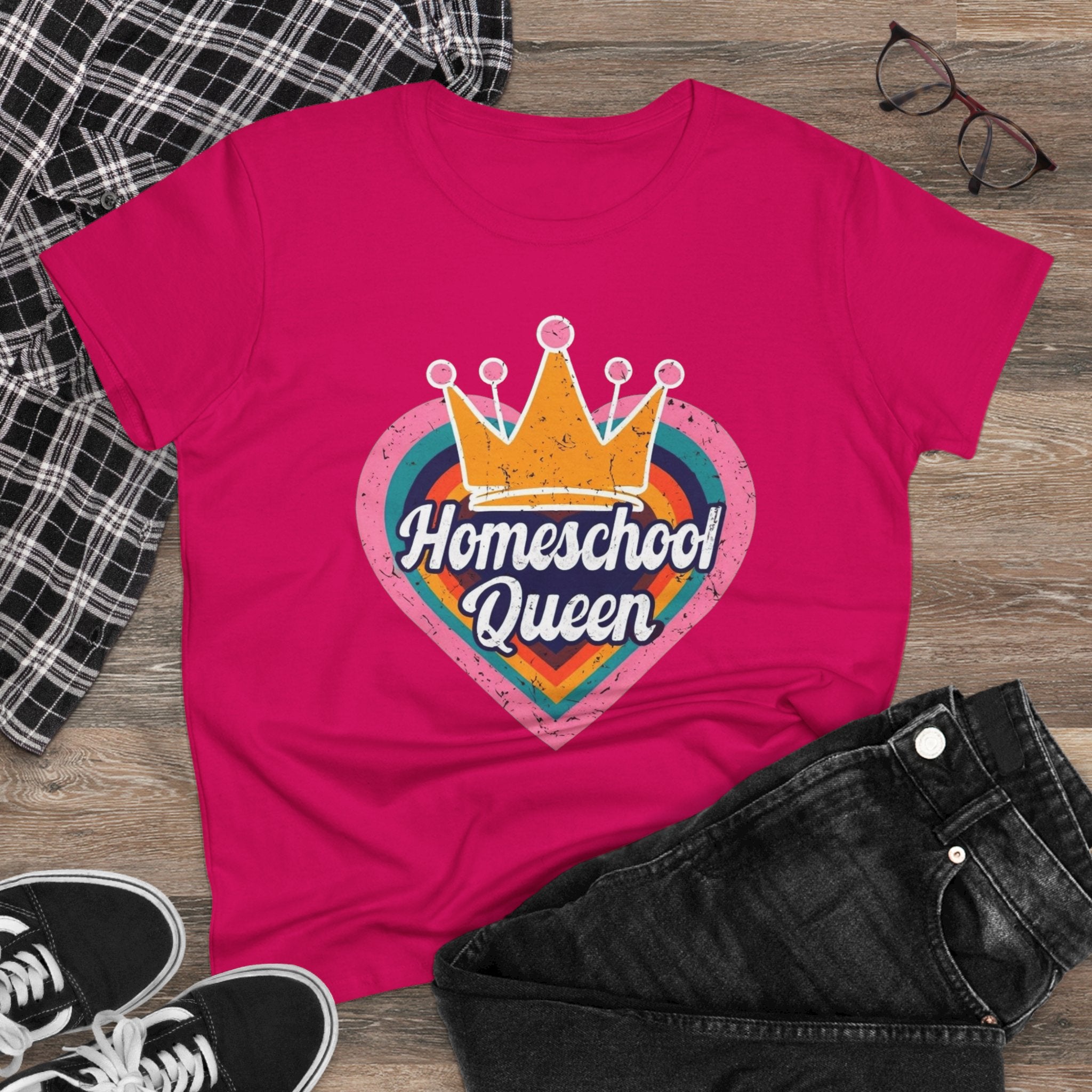 Homeschool Queen Cotton Tee, Cute Tee for Moms, Colloquial Gift for Homeschoolers, Fun Educational Apparel, Perfect for Back to School