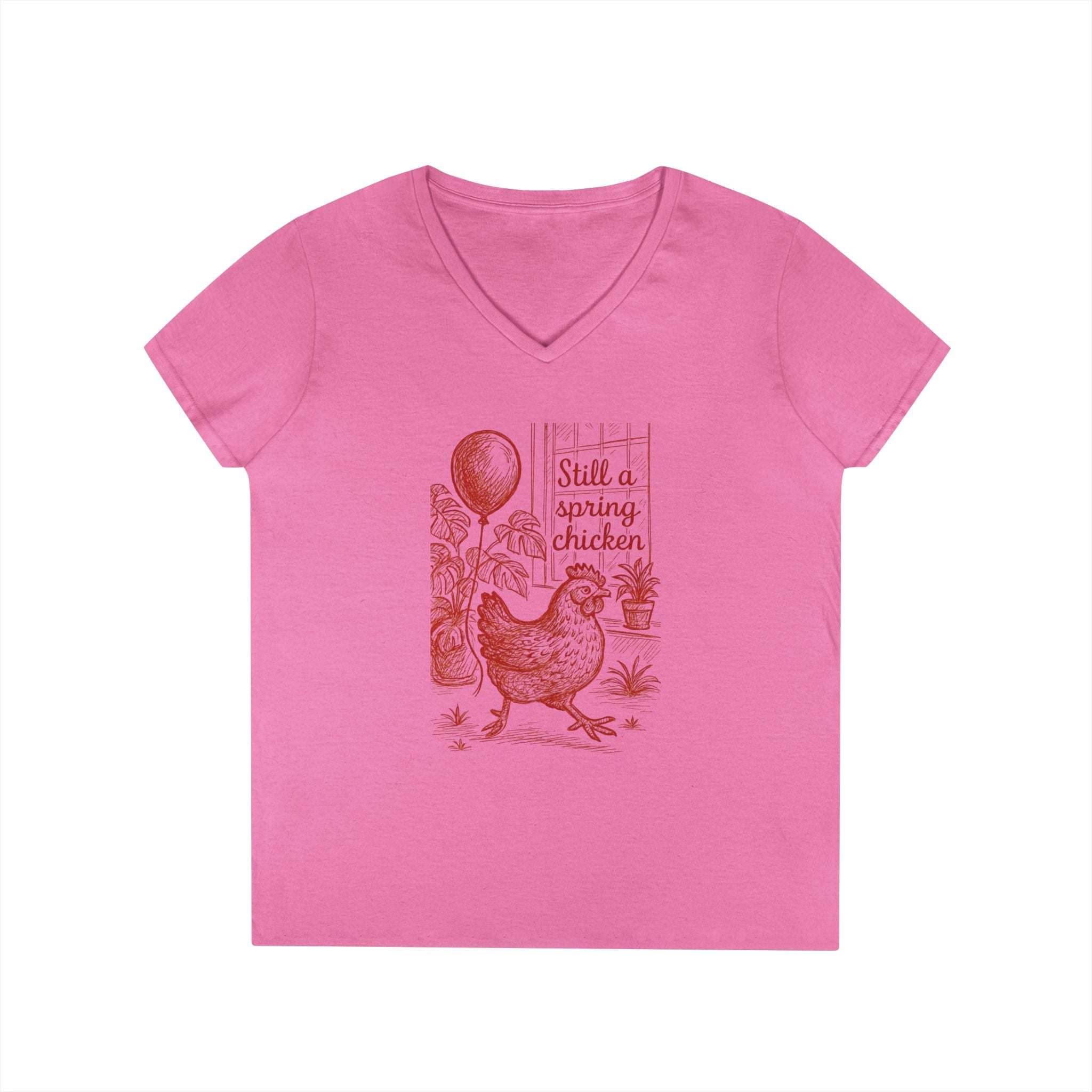 Still A Spring Chicken Ladies' V-Neck T-Shirt, Women's Birthday Gift Shirt, Menopause Tee, Getting Older Top, Funny Graphic Tee