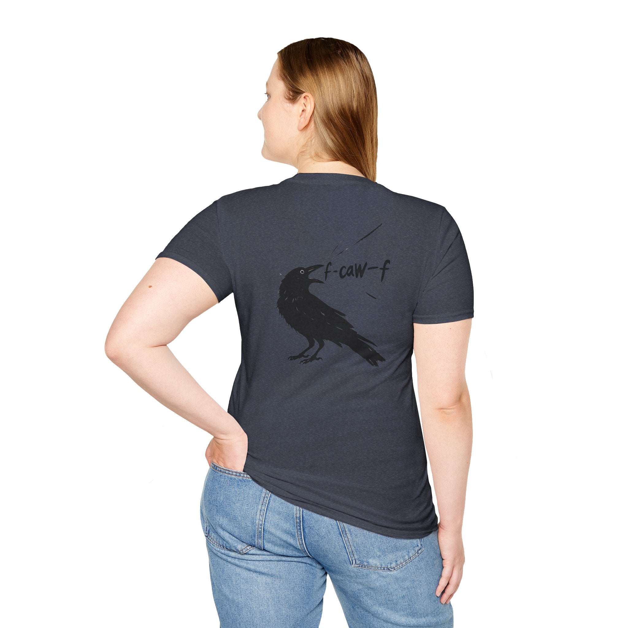 F Off Crow Bird Lover back of shirt design Unisex Softstyle T-Shirt, Sarcastic Graphic Tee for Bird Enthusiasts, F Off Tee, Unique Gift, F-Caw-F Christmas gift