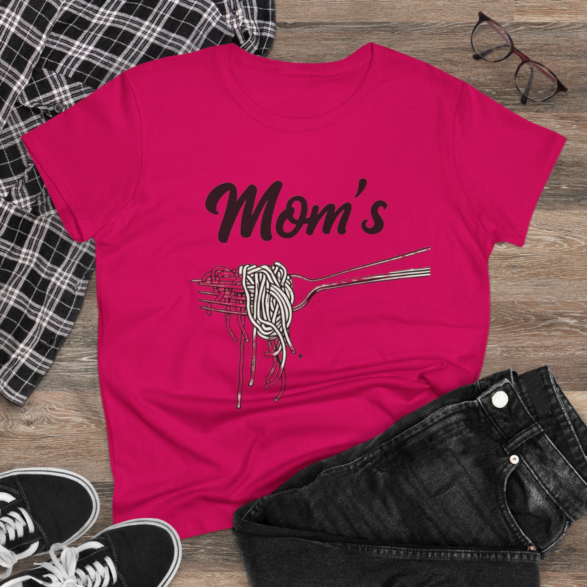 Mom's Spaghetti Tee - Women's Midweight Cotton T-Shirt, Gift for Mother's Day, Foodie Shirt, Casual Wear, Cozy Top
