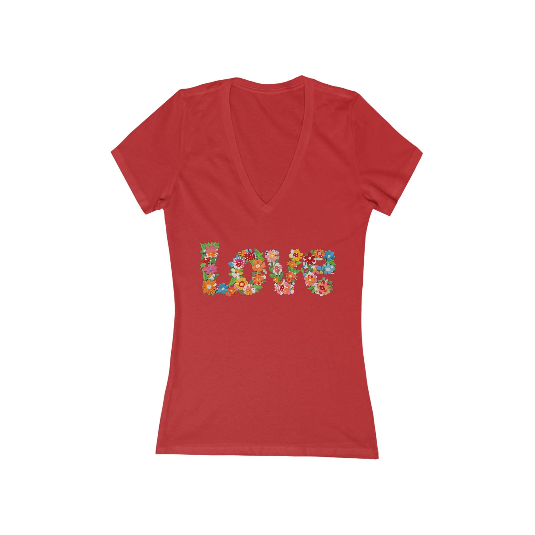 Floral Love Tee Womens Deep V-Neck Short Sleeve Shirt, Summer Fashion, Gift for Her, Mothers Day, Casual Wear, Birthday Gift