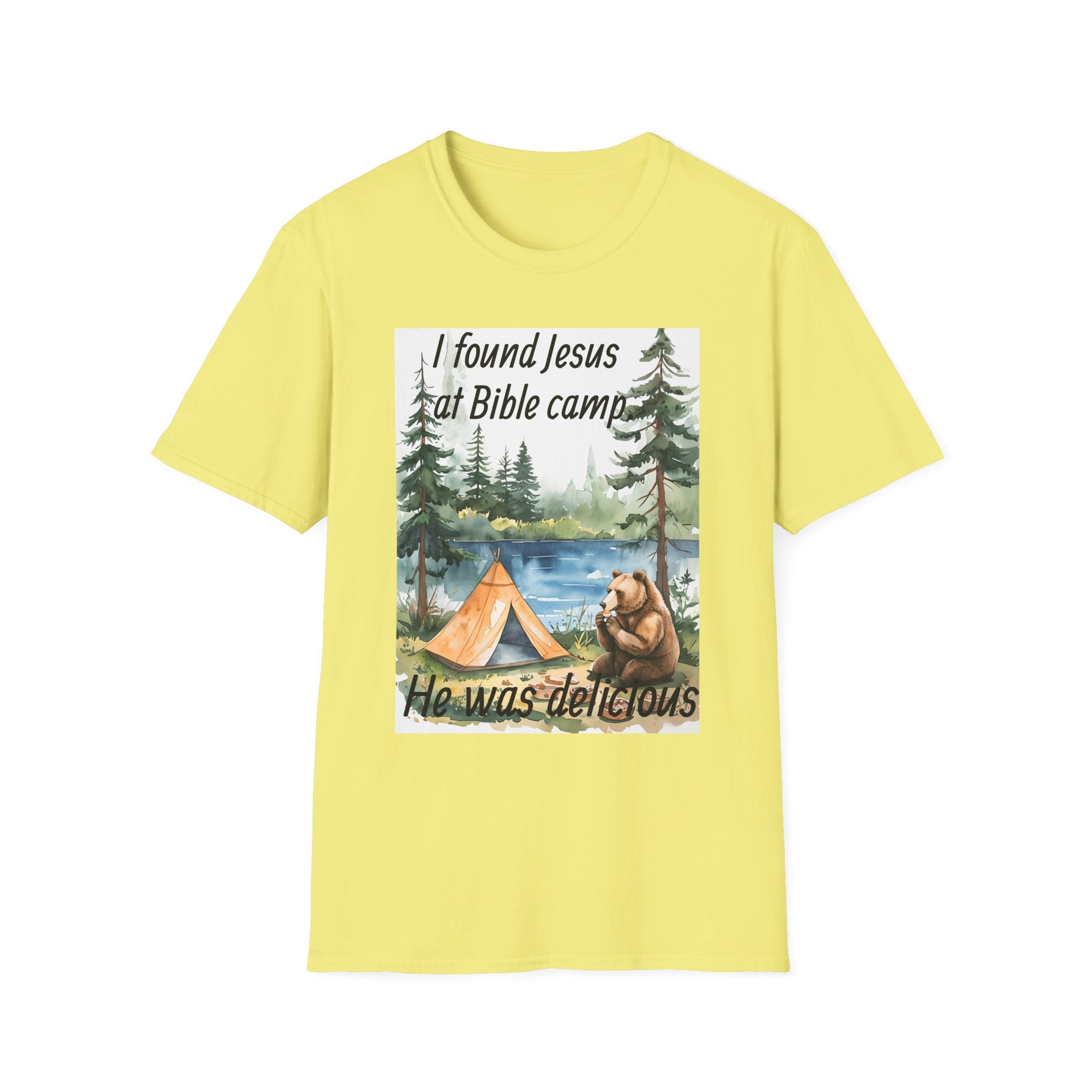 Funny Tee, Religious Camp Tshirt, Jesus Lover Shirt, Hilarious Church Gift, Christian Humor Apparel, Faith-Based Clothing camping bear