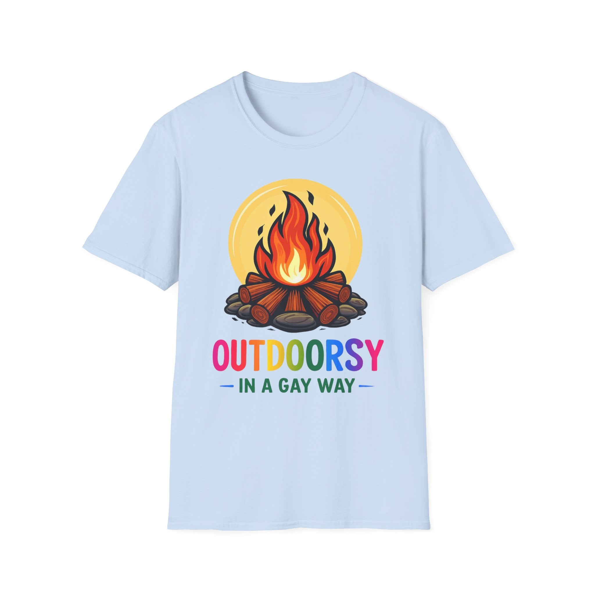 Outdoorsy Pride Unisex T-Shirt, Camping Tee, LGBTQ+ Apparel, Summer Festival Shirt, Queer Outdoor Adventure Top, Gift for Campers