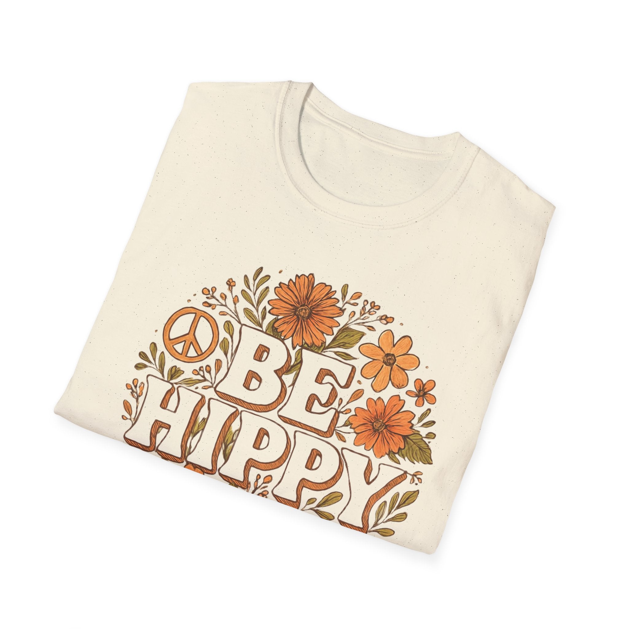 Be Hippy Happy T-Shirt, Boho Tee, Groovy Shirt, Positive Vibes Top, Unisex T Shirt for Men and Women, Be Hippy Be Happy Design
