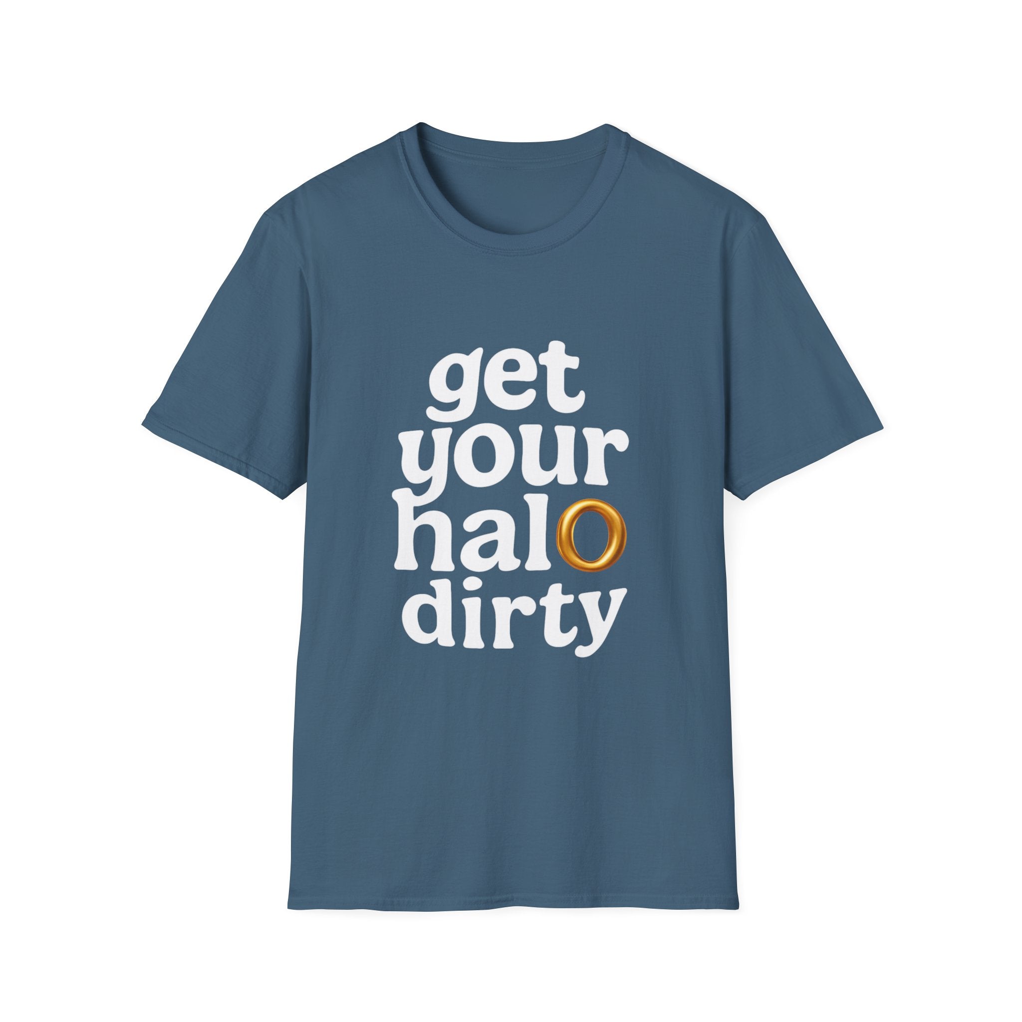 Get Your Halo Dirty Funny Gift T-Shirt, Angel Devil Unisex Tee, Softstyle Graphic Shirt gift for him gift for her religious humor