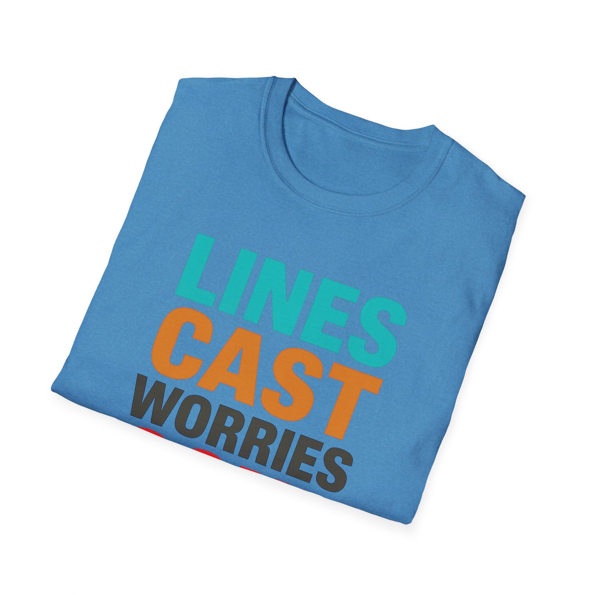 Relaxing Lines cast worries gone T-Shirt - Unisex Softstyle Tee, Casual Wear, Gift for Fishermen, Summer Vibes, Relaxation Shirt
