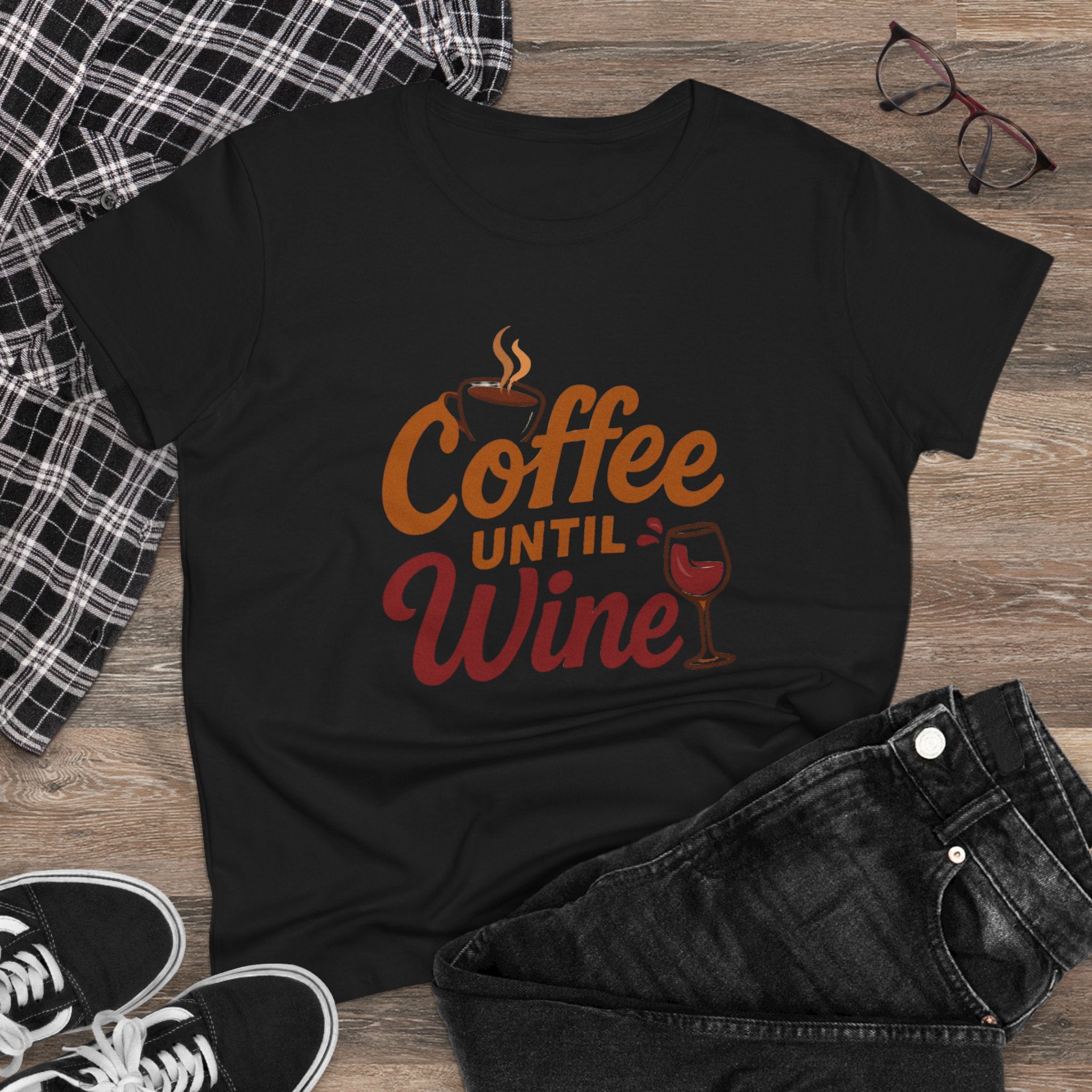 Coffee until wine tshirt coffee lovers wine lovers gift for her cozy, Women's Tee, Graphic Tee, Coffee Shirt, Wine Shirt, Funny Shirt