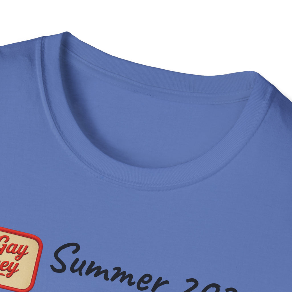 Summer 2025 Merit Badges carnival Unisex Softstyle T-Shirt, Gay Summer Apparel, Camp Vibes Tee, Unique Gifts, Casual Wear for Parties