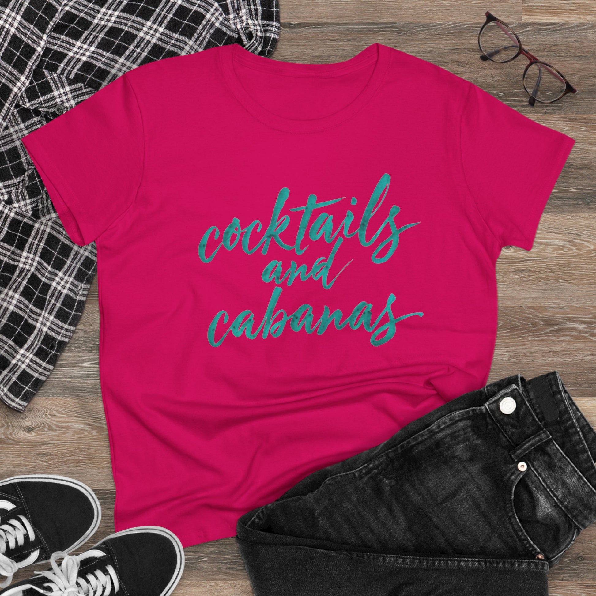 Cocktails and Cabanas Tee - Women&#039;s Midweight Cotton Shirt, Beachwear, Summer Top, Vacation Outfit, Casual Wear, Gift for Her, Pool