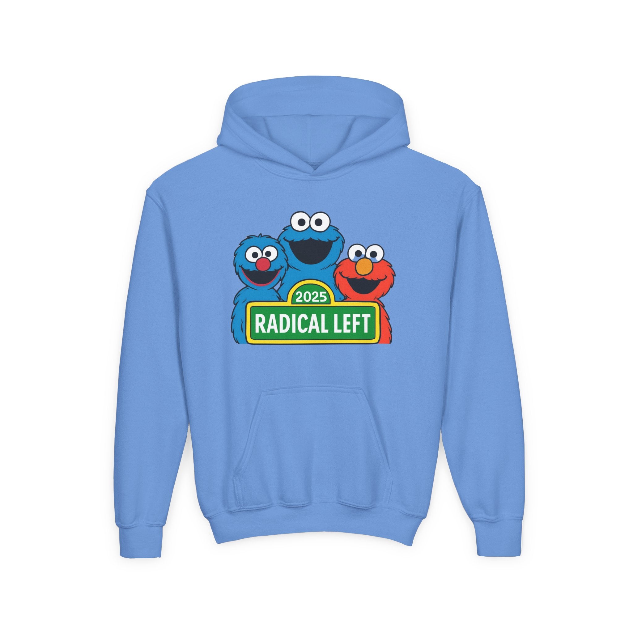 Youth Cartoon-Themed Hoodie with "Radical Left 2025" Design, Cozy Sweatshirt for Kids, Perfect for School & Seasonal Celebrations, Gift Idea
