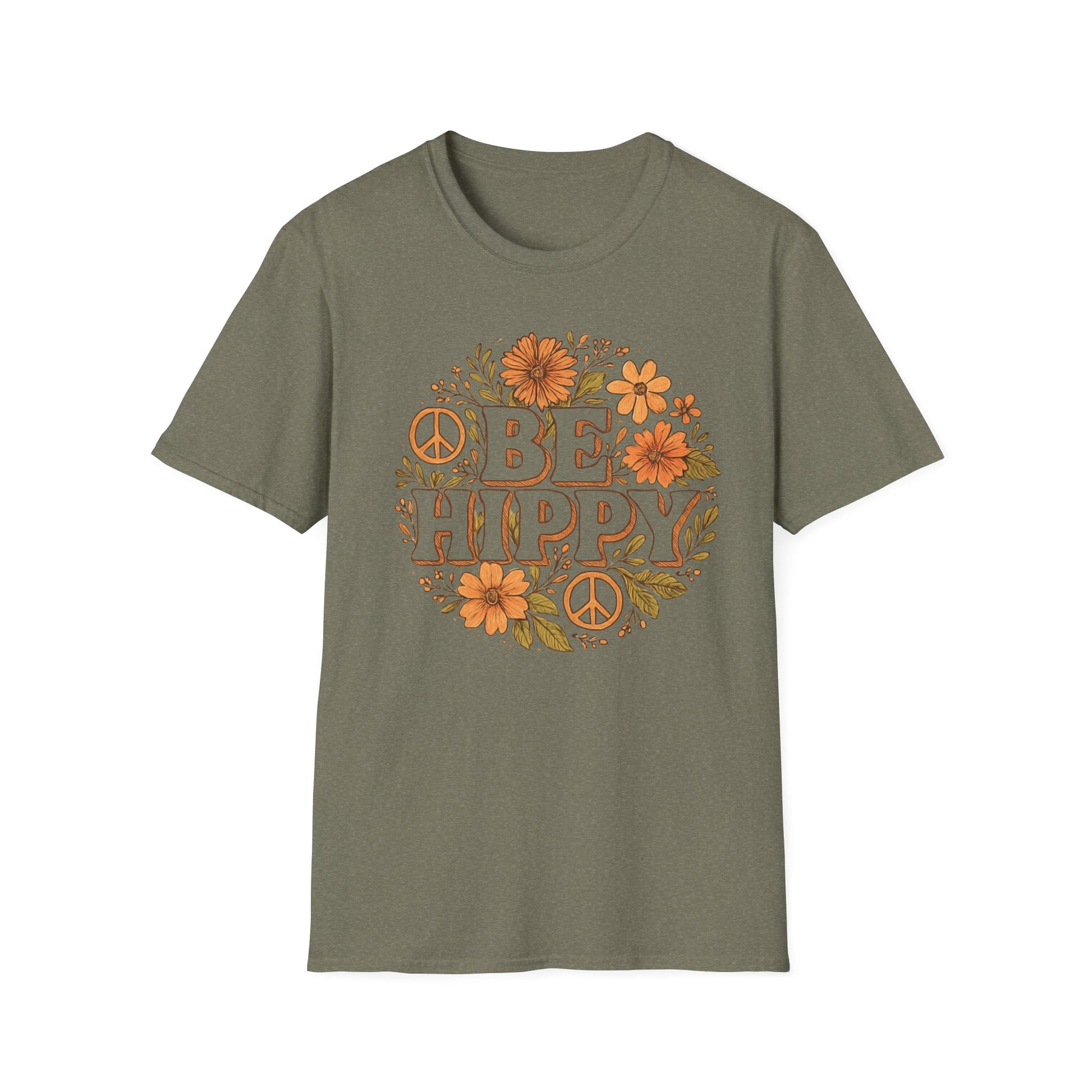 Be Hippy Happy T-Shirt, Boho Tee, Groovy Shirt, Positive Vibes Top, Unisex T Shirt for Men and Women, Be Hippy Be Happy Design