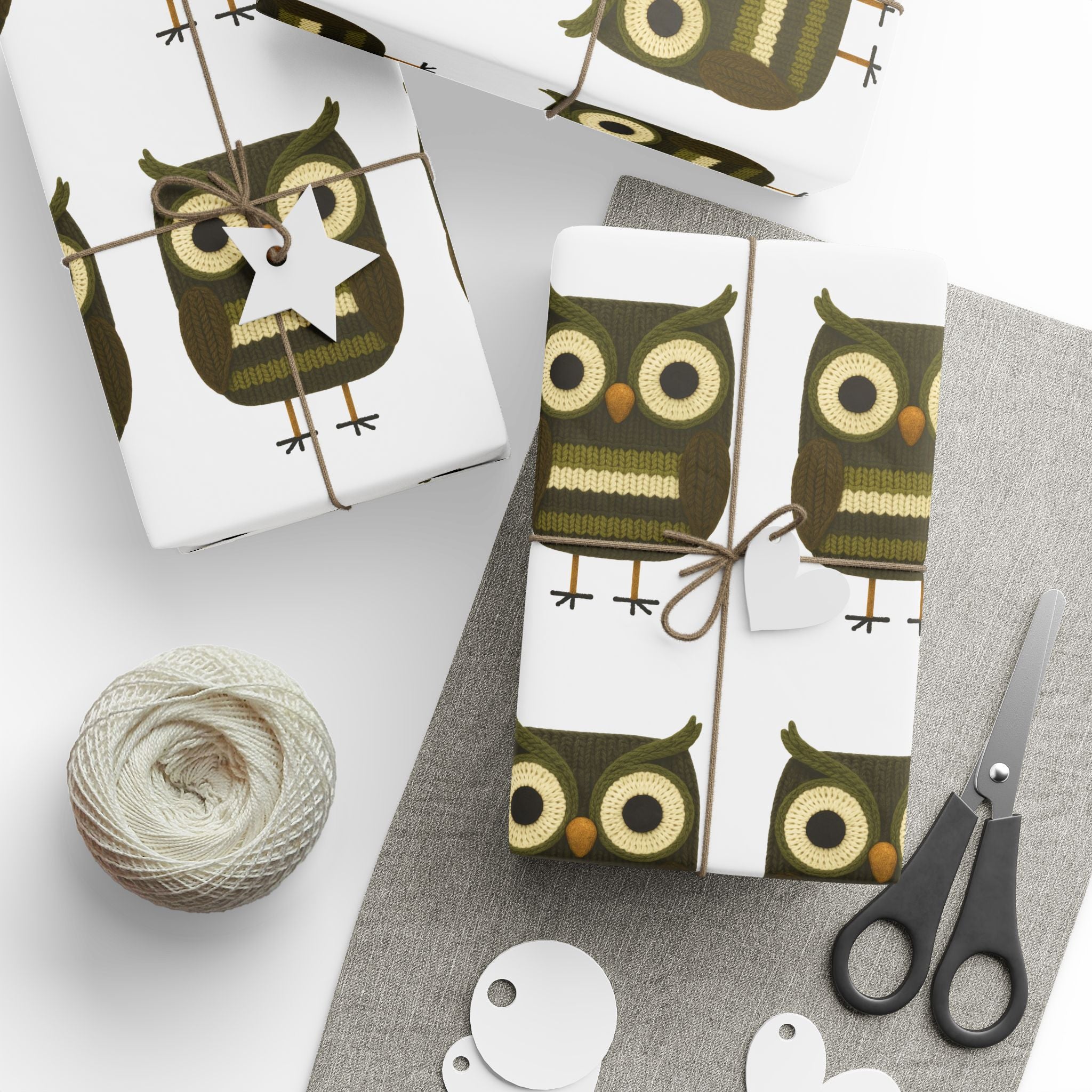 Wrapping Paper Roll - crocheted Owl Pattern Gift Wrap for Nature Lovers