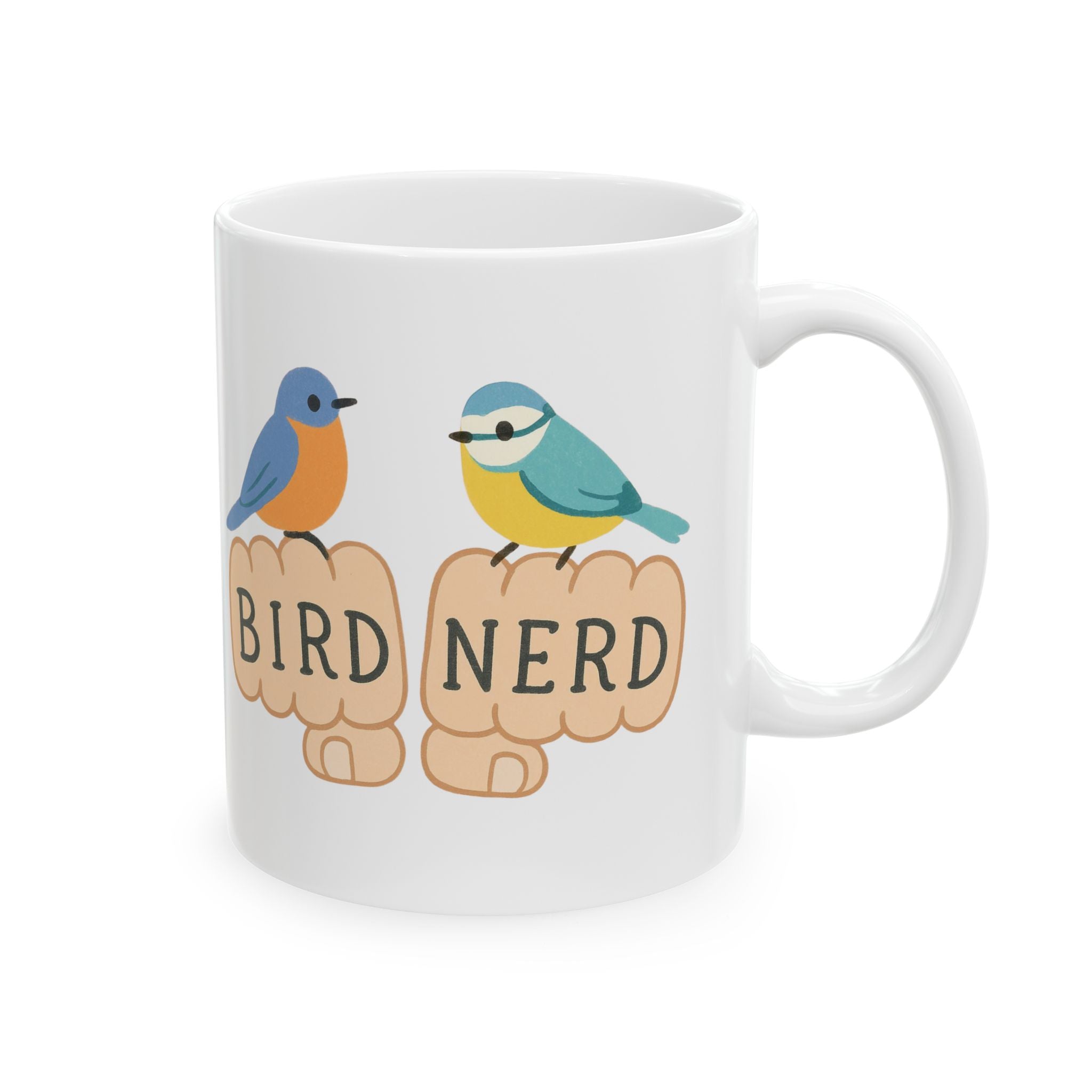 Bird Nerd Bird Lover's Ceramic Mug Perfect Gift for Nature Enthusiasts, Birdwatching, knuckle tattoo Unique Gift for Her or him