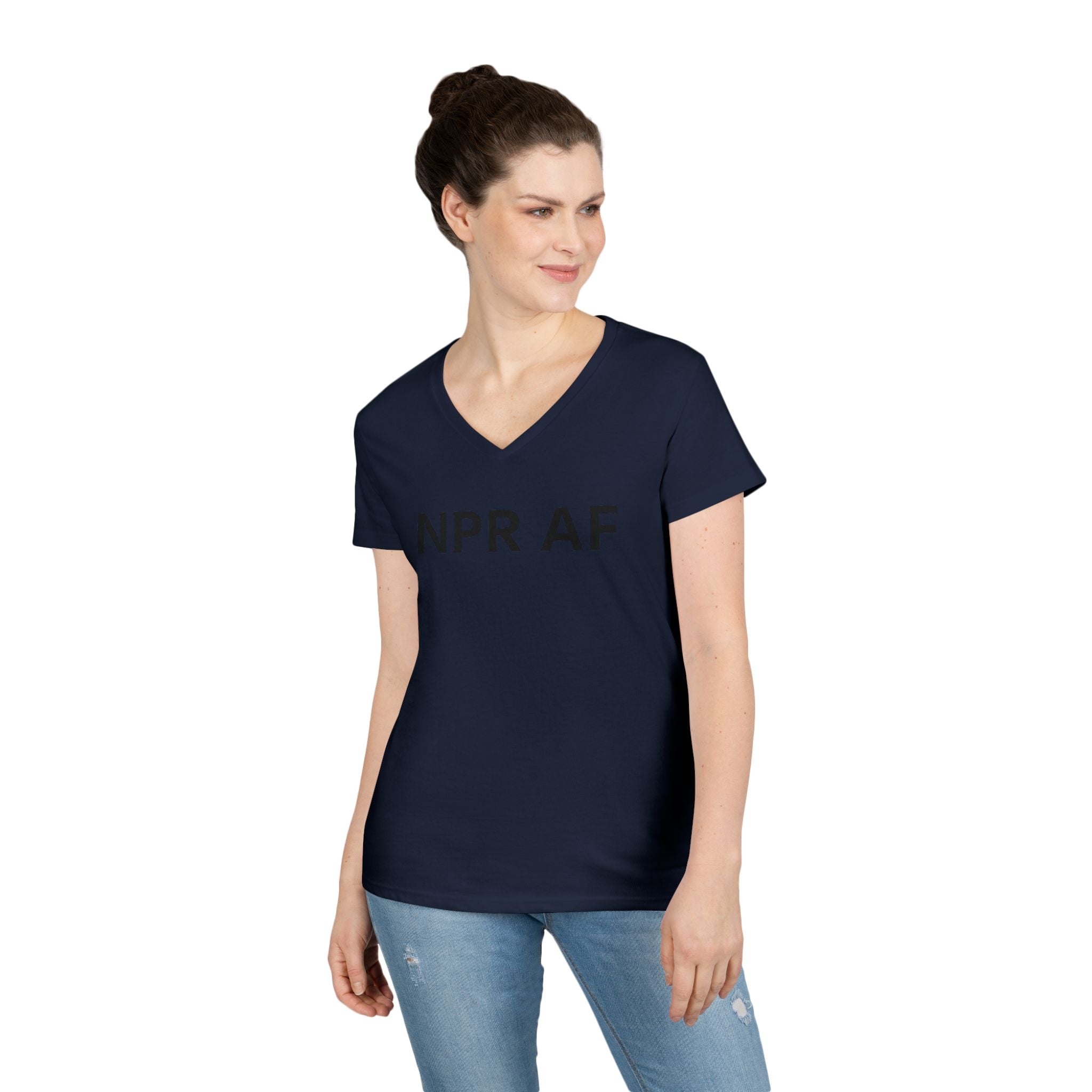 NPR AF Ladies' V-Neck T-Shirt - Comfy Casual Tee, Perfect Gift for NPR Lovers, anti Trump Mother's Day, Birthdays, and More!