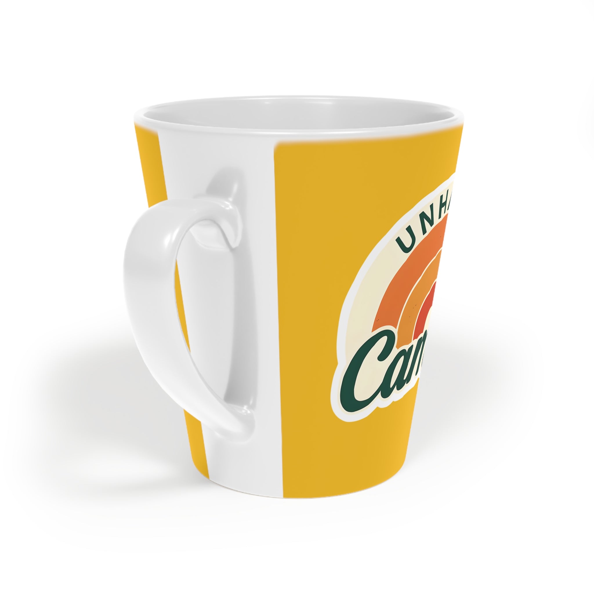 Unhappy Camper Latte Mug, 12oz - Protest Social Justice Cranky Friend Adventure Activist Mug, Protester Gift, Social Justice Advocate Gift,