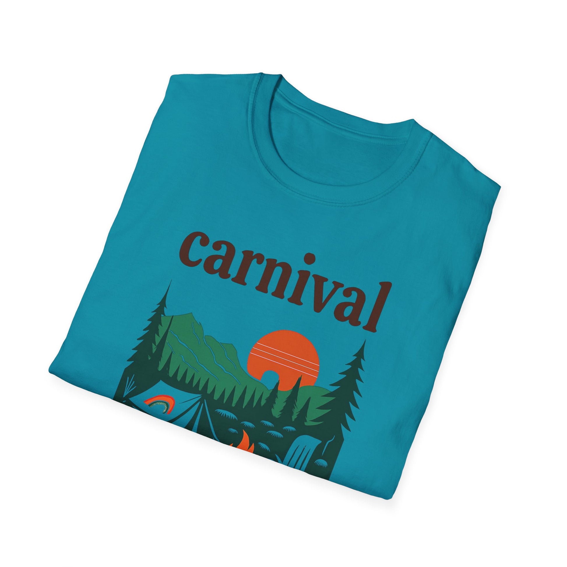 Vintage Camping Graphic T-Shirt, carnival rainbow Unisex Outdoor Tee, Nature Lover Gift, Festival , Retro Hiking Shirt, Carnival 2023 Merch