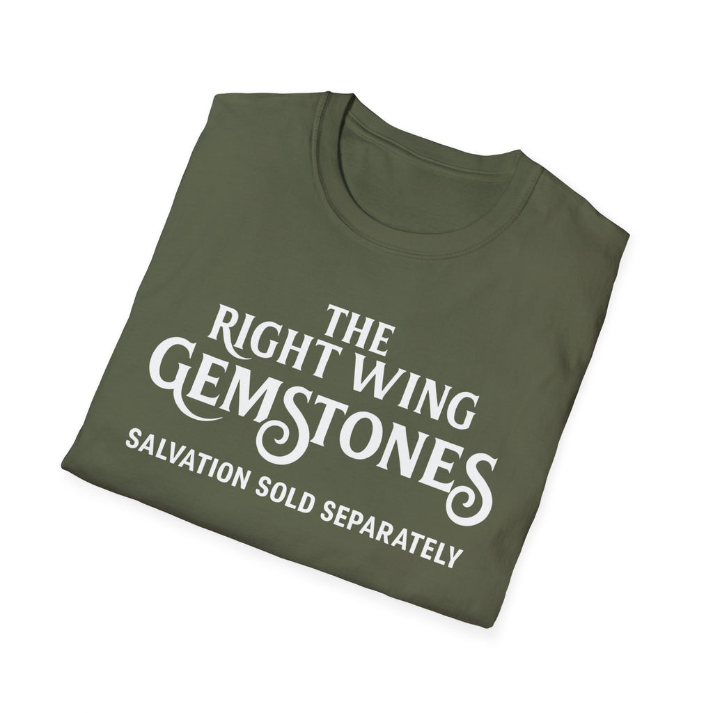 Right Wing Gemstones Unisex Softstyle T-Shirt, Salvation for sale activist Christmas Gift Shirt, Political Statement Tee, Liberal Protest