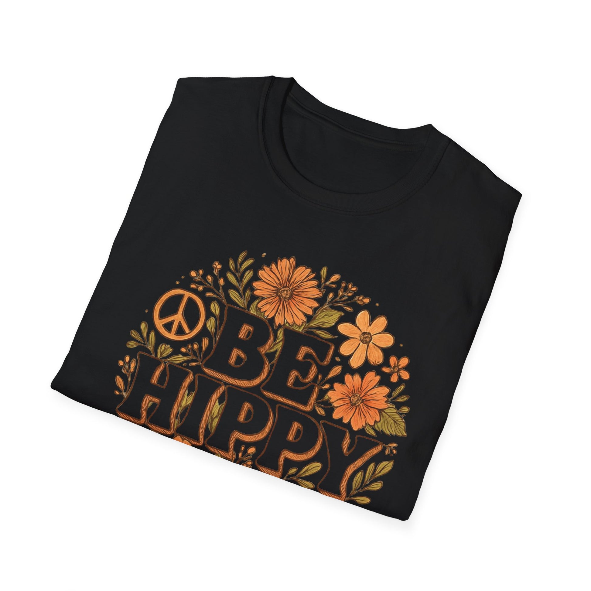 Be Hippy Happy T-Shirt, Boho Tee, Groovy Shirt, Positive Vibes Top, Unisex T Shirt for Men and Women, Be Hippy Be Happy Design