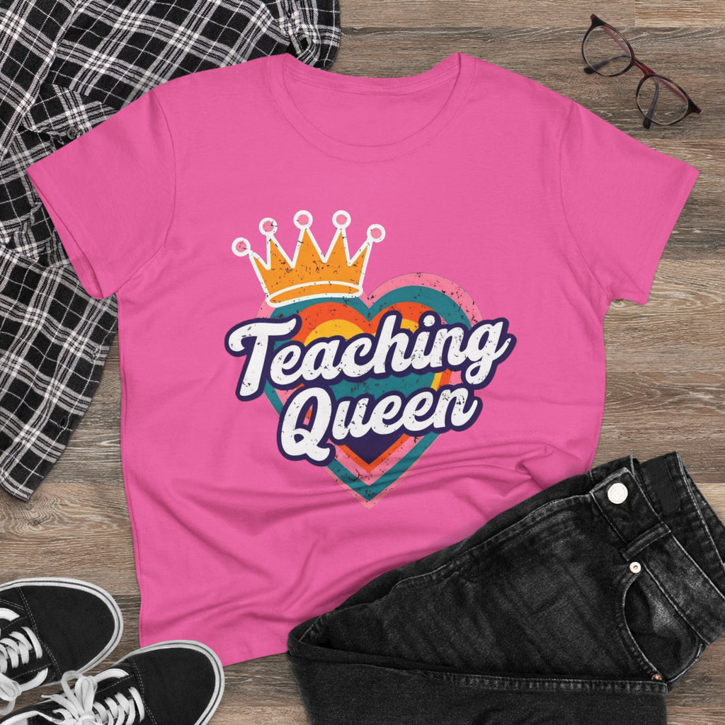 Teaching Queen Tee, Best Teacher Gift Shirt, Midweight Cotton T-Shirt, Teacher Appreciation Top, Female Educator Apparel, School Instructor