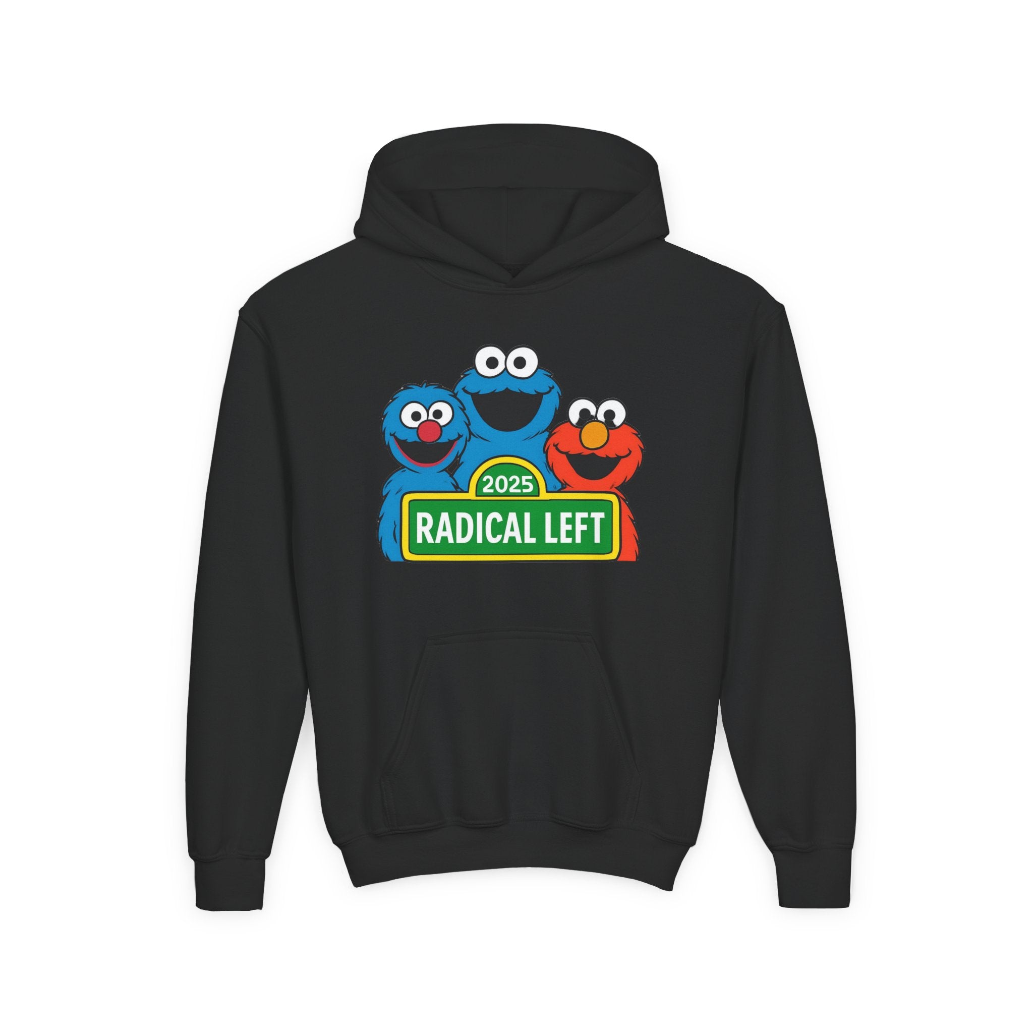 Youth Cartoon-Themed Hoodie with "Radical Left 2025" Design, Cozy Sweatshirt for Kids, Perfect for School & Seasonal Celebrations, Gift Idea