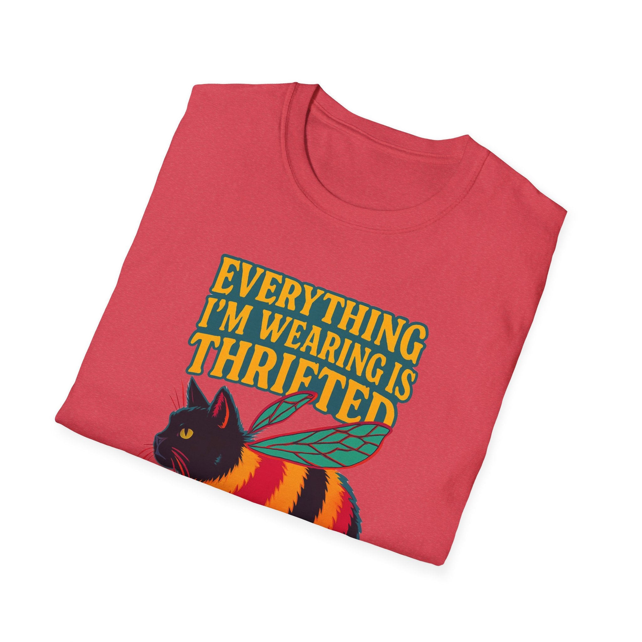 Thrifted cat Vintage Vibes Unisex Softstyle T-Shirt, Thrifted Fashion, Sustainable Clothing, Secondhand Style Tee, Bee Eco-Friendly Shirt