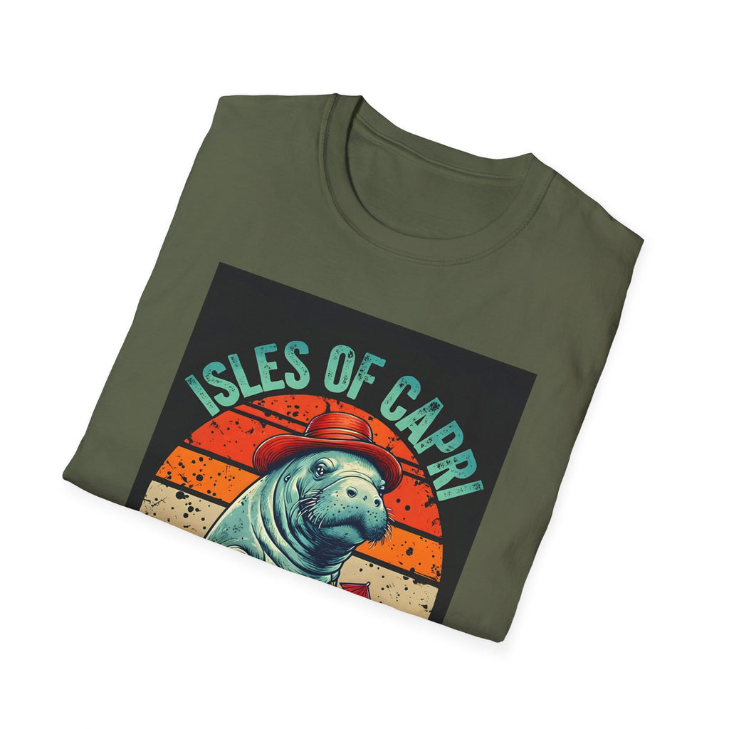 Manatee Lover Unisex Softstyle T-Shirt, Animal Print Shirt, Wildlife Tee, Ocean Theme Top, Nature Graphic Tee