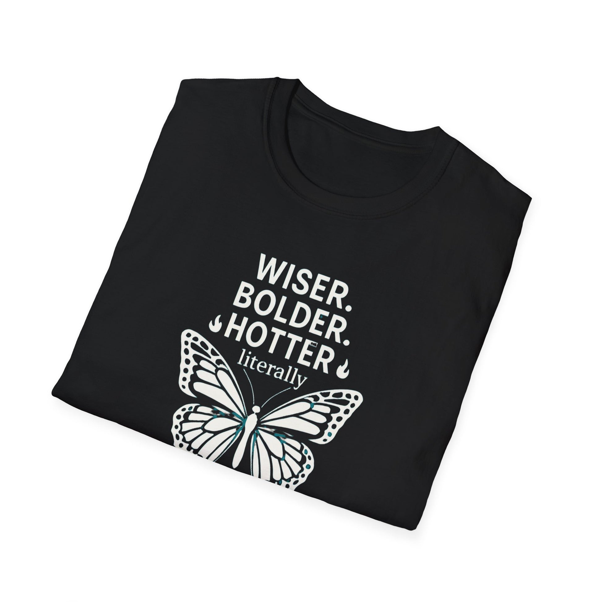 Menopause Transformation Unisex Softstyle T-Shirt, Wiser Bolder Hotter Literally, Hot Flash Tee, Gift for Women, Funny Menopausal Shirt