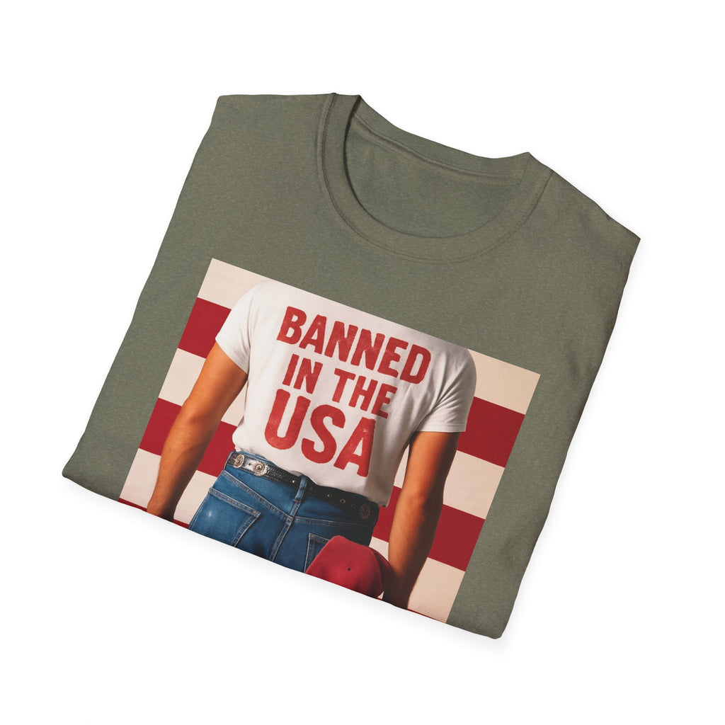 Banned in the USA Political Activist T-Shirt, Liberal Tee, Anti-Trump Christmas Gift, Unisex Softstyle Shirt Kimmel Colbert socia justice