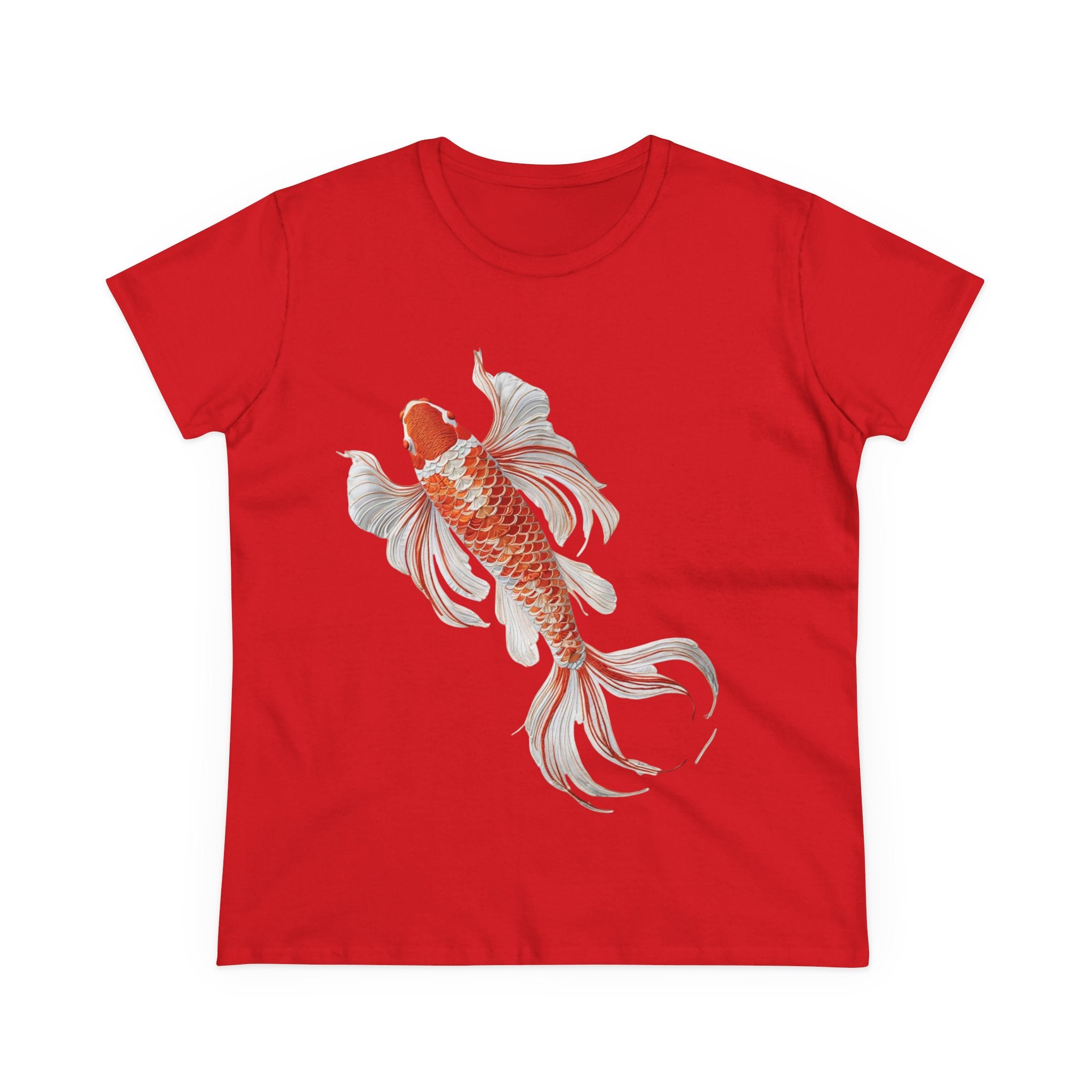 Koi Fish Design Tee for Women, Casual Summer Top, Gift for Nature Lovers, Artistic Cotton Shirt, Ocean Vibe Tee, Everyday Wear