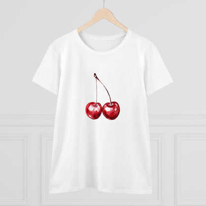 Cherries Tee, Fruit Graphic Shirt, Summer Vibes Top, Women's Cotton T-Shirt, Retro Cherry Print Clothing, Food Lover Gift