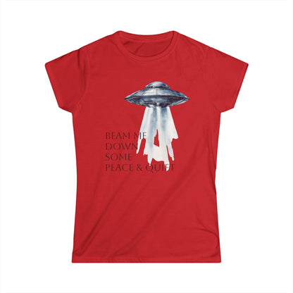 Beam Me Down UFO Tee, Women's Softstyle Tee, Fun Graphic Shirt, Quirky Casual Wear, Alien Lover Gift, Unique Relaxed T-Shirt