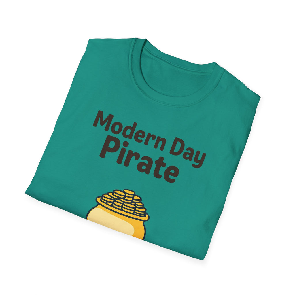 Modern Day Pirate Metal Detector T-Shirt, Relic Coin History Tee, Unisex Softstyle Top, Treasure Hunter Gift, Pirate Lover Shirt