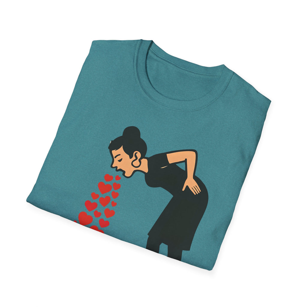 Vomiting Hearts T-Shirt, Anti Valentines Day Shirt, Art Girl Funny Love Humor gift , Sarcastic Romance Top, Dark Humor Graphic Shirt Unisex