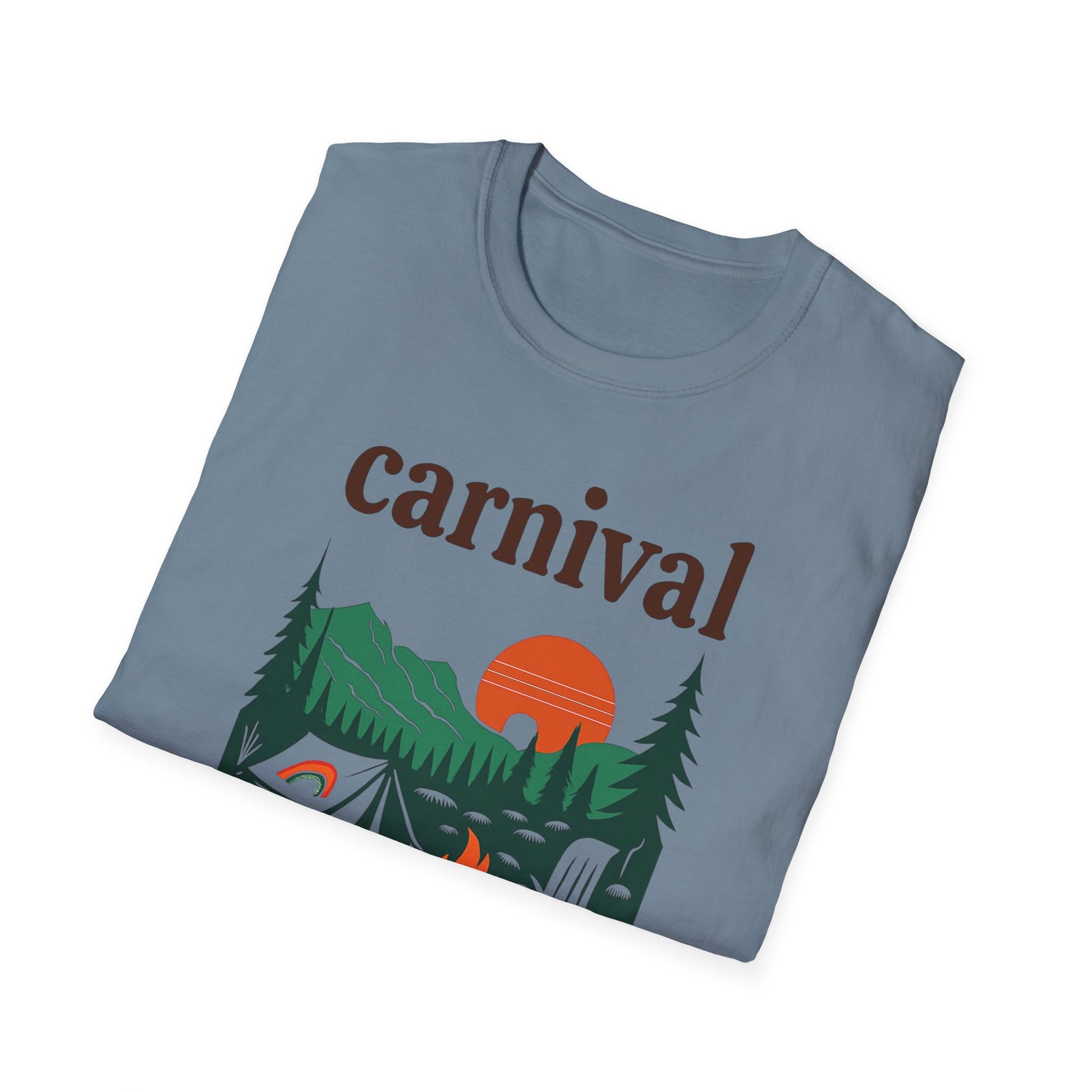 Vintage Camping Graphic T-Shirt, carnival rainbow Unisex Outdoor Tee, Nature Lover Gift, Festival , Retro Hiking Shirt, Carnival 2023 Merch