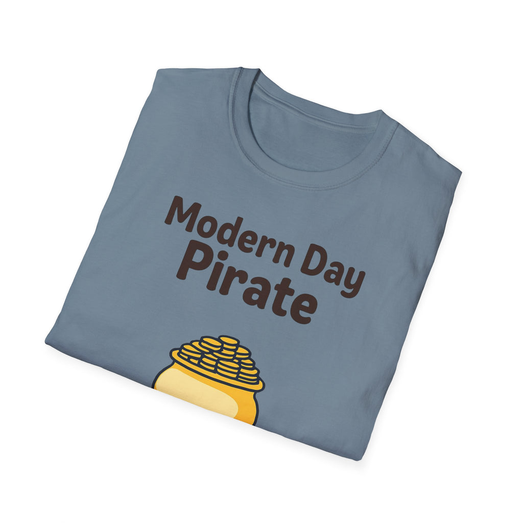 Modern Day Pirate Metal Detector T-Shirt, Relic Coin History Tee, Unisex Softstyle Top, Treasure Hunter Gift, Pirate Lover Shirt