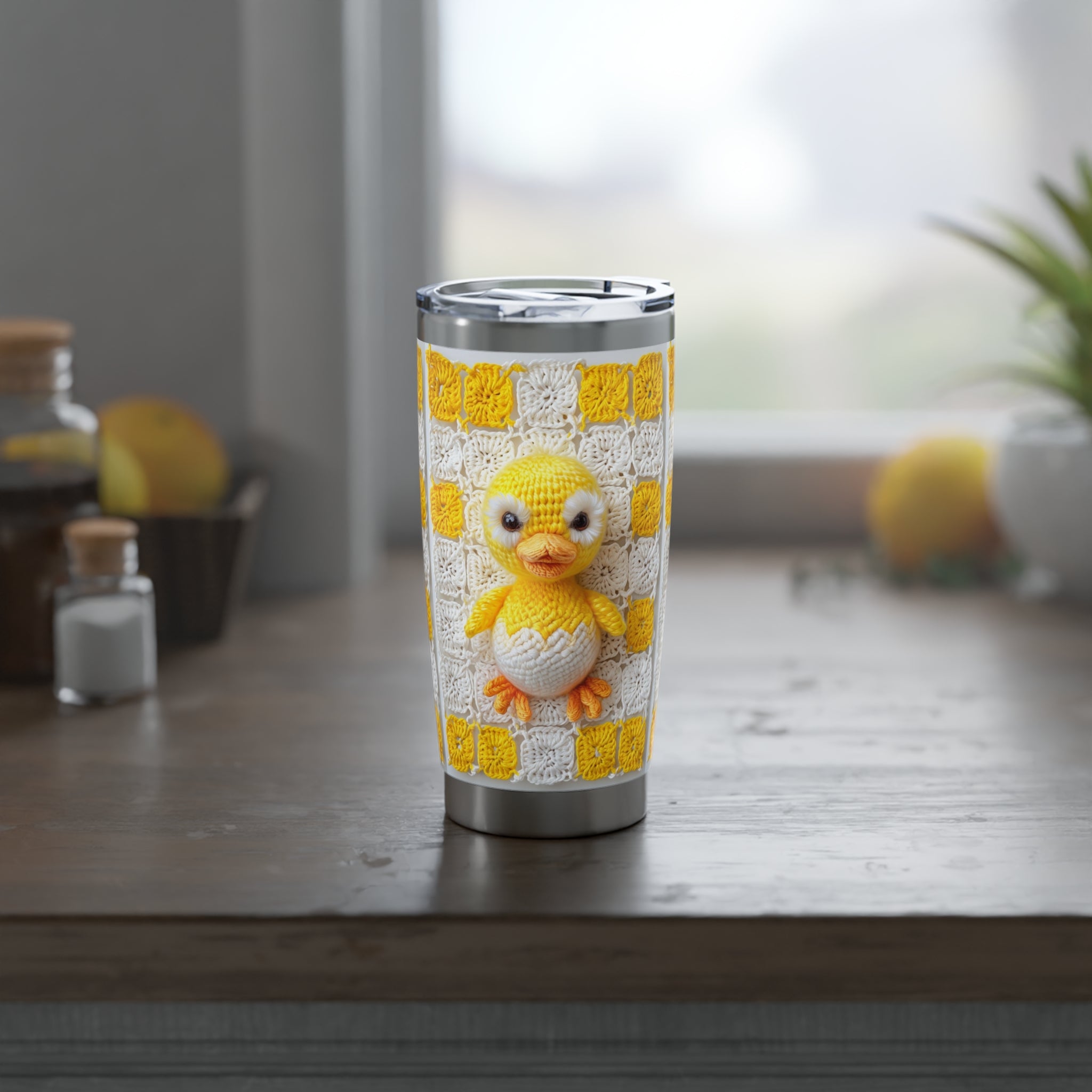 Cute printed Crochet Chick 20oz Tumbler – Yellow Amigurumi Baby Duck Travel Mug