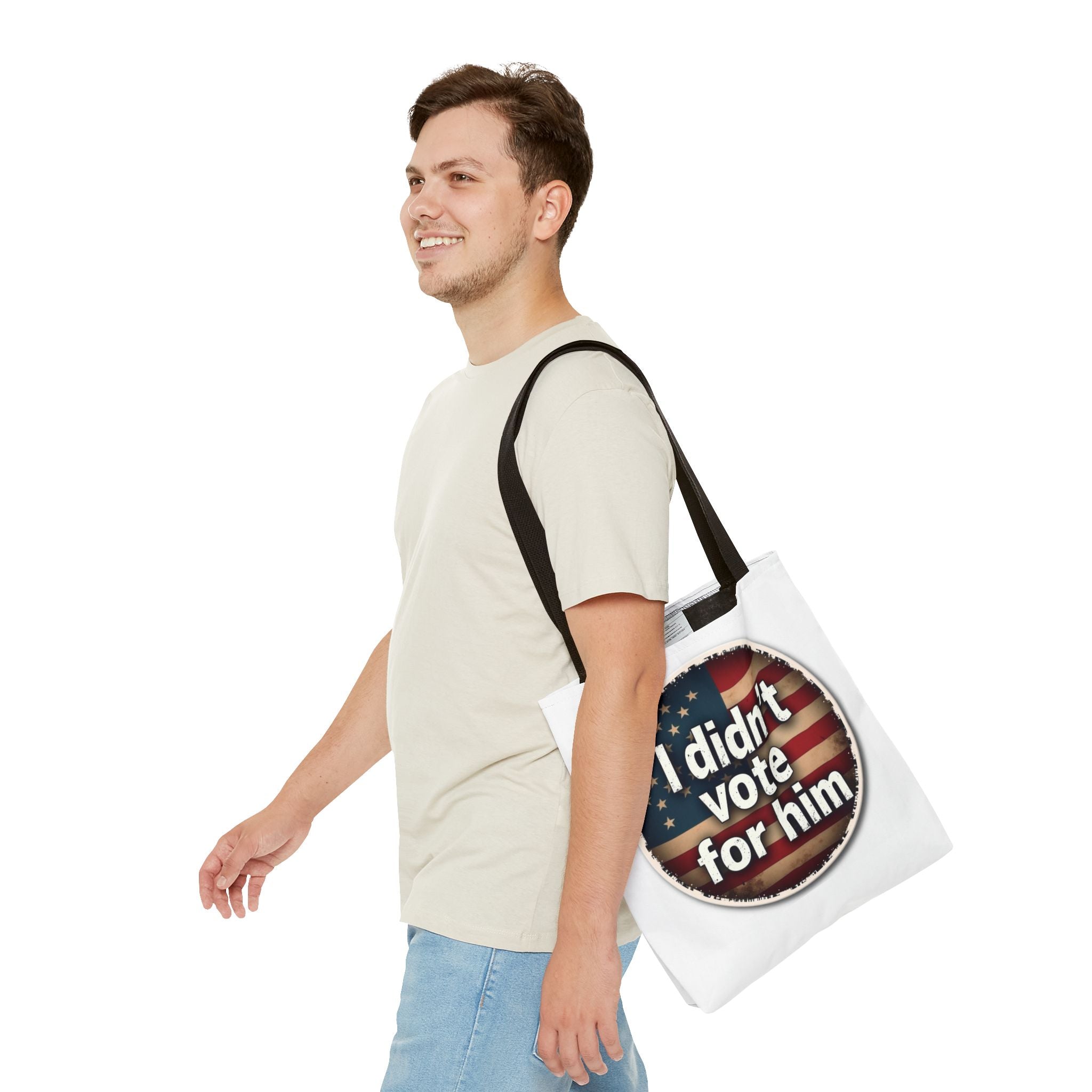 I Didn’t Vote For Him Tote Bag — Political Statement USA Flag Tote