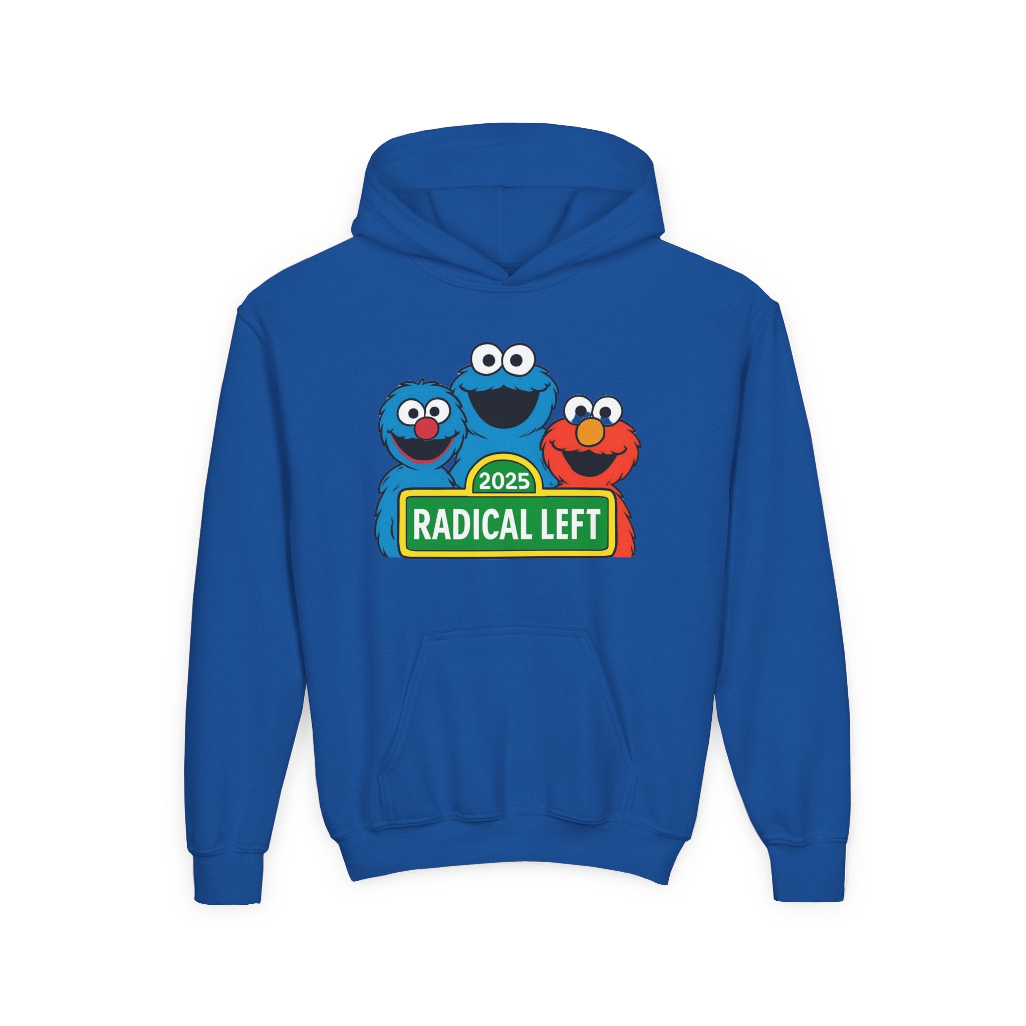 Youth Cartoon-Themed Hoodie with "Radical Left 2025" Design, Cozy Sweatshirt for Kids, Perfect for School & Seasonal Celebrations, Gift Idea