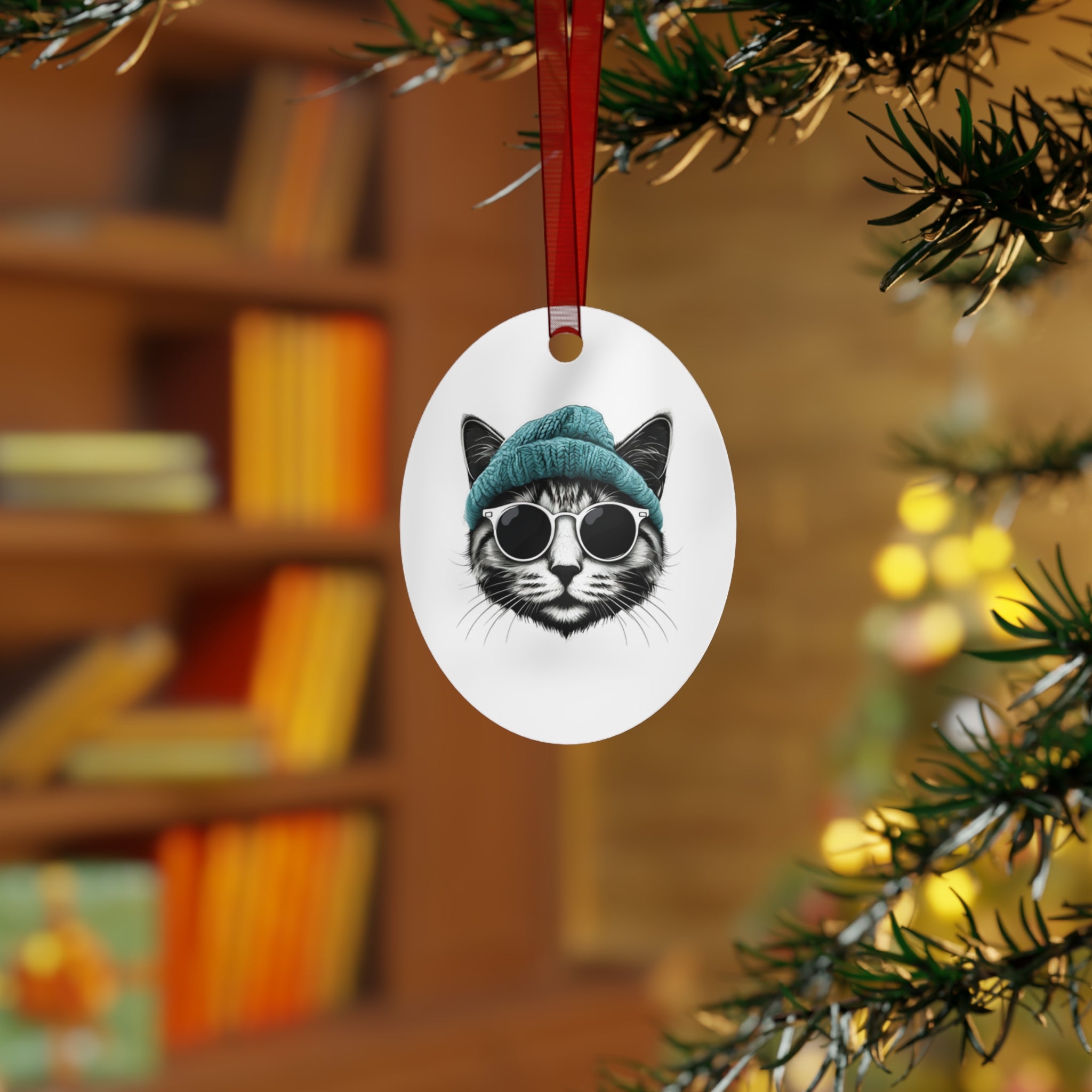 Cat Metal Ornament cool cat, and a beanie metal Christmas ornament