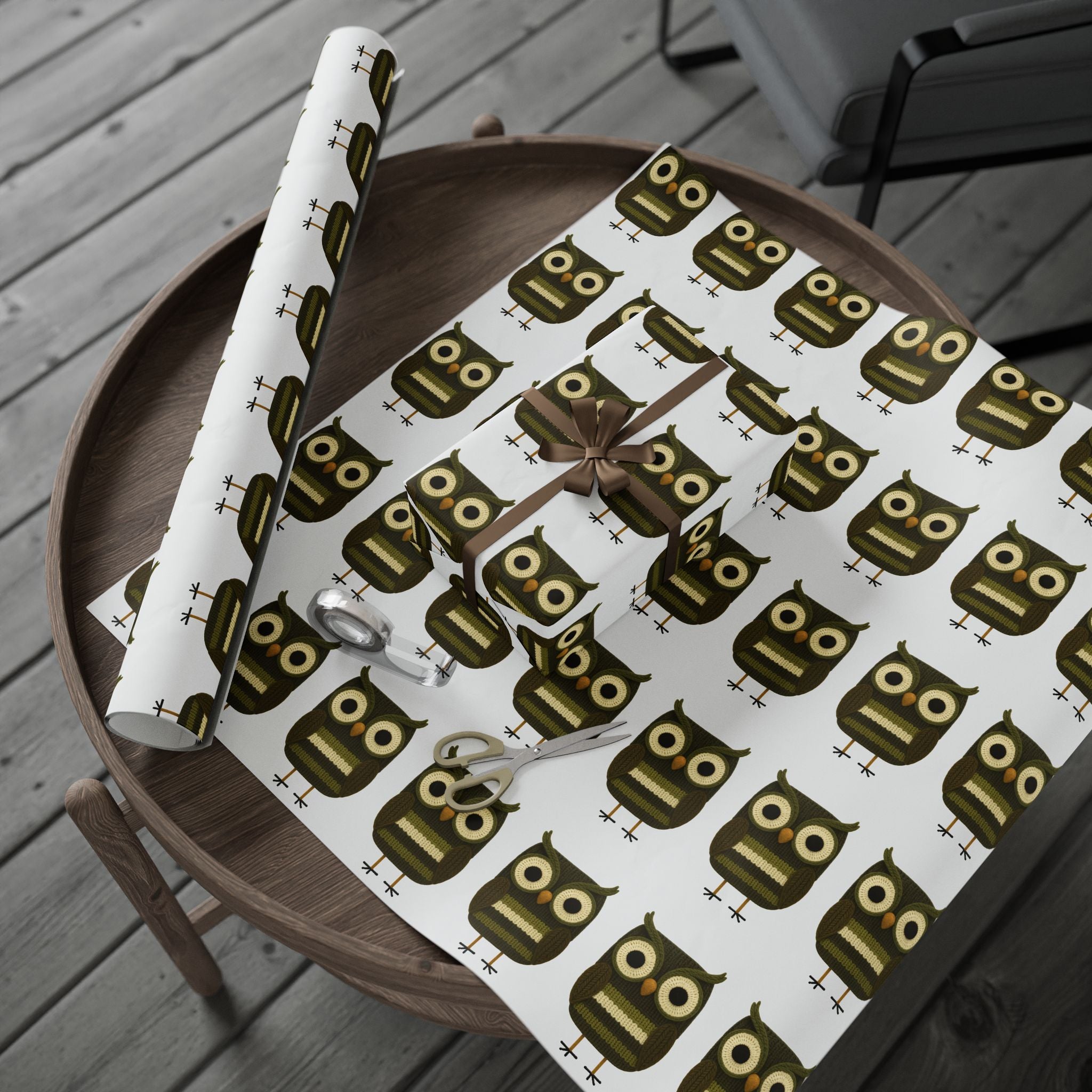 Wrapping Paper Roll - crocheted Owl Pattern Gift Wrap for Nature Lovers