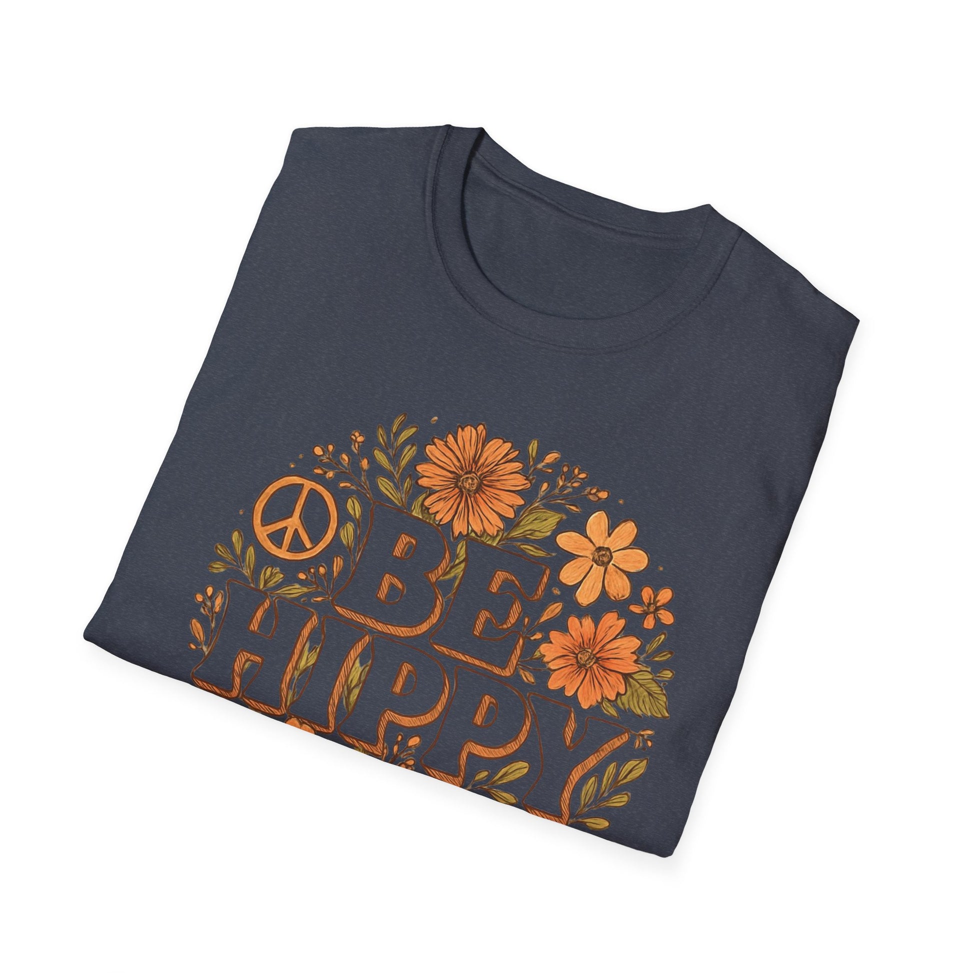 Be Hippy Happy T-Shirt, Boho Tee, Groovy Shirt, Positive Vibes Top, Unisex T Shirt for Men and Women, Be Hippy Be Happy Design