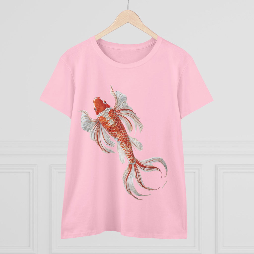 Koi Fish Design Tee for Women, Casual Summer Top, Gift for Nature Lovers, Artistic Cotton Shirt, Ocean Vibe Tee, Everyday Wear