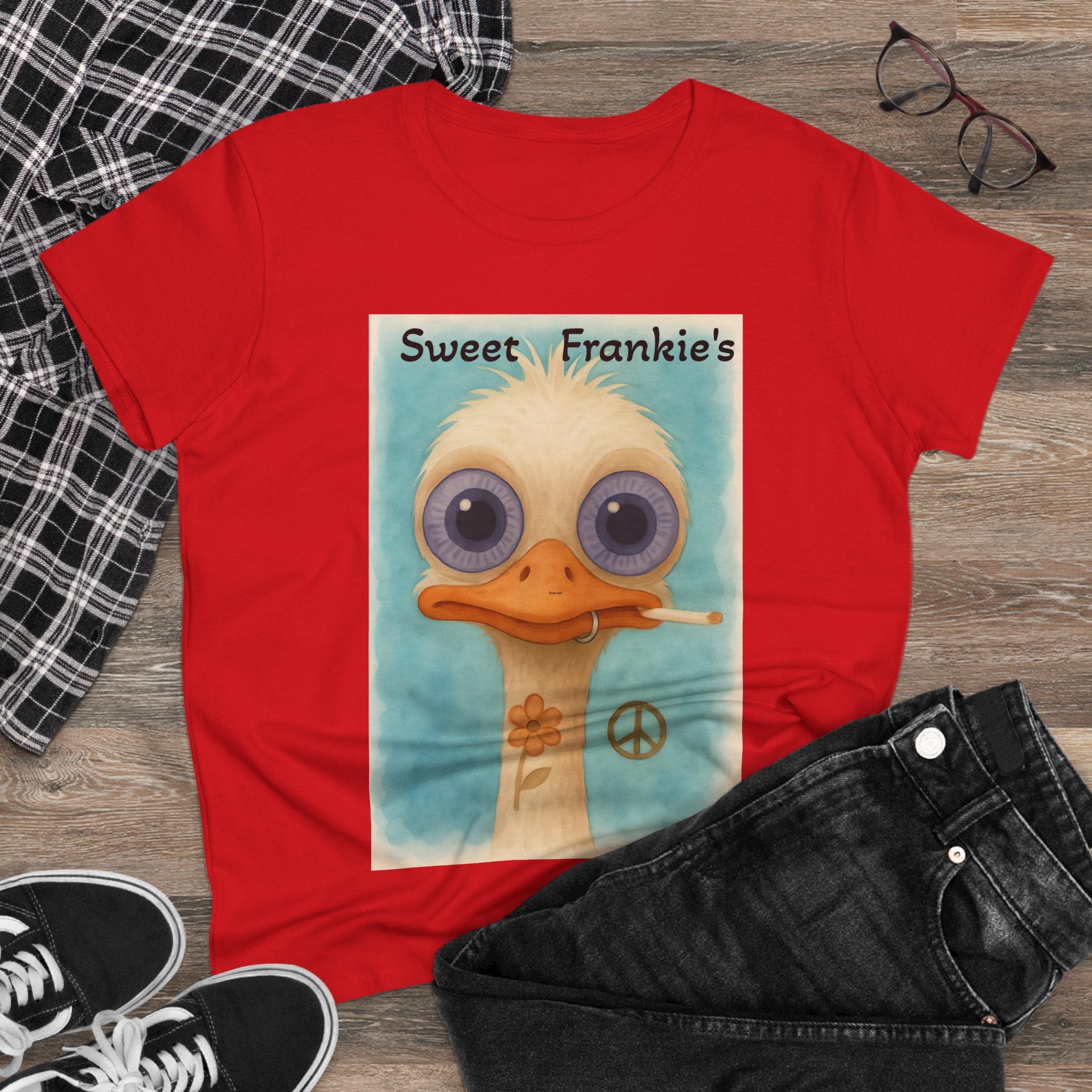 T-Shirt, Sweet Frankies Ostrich Graphic Tee, Funny Tee, Women's Graphic Shirt, Gift for Her, Women's Cotton Shirt social justice wear