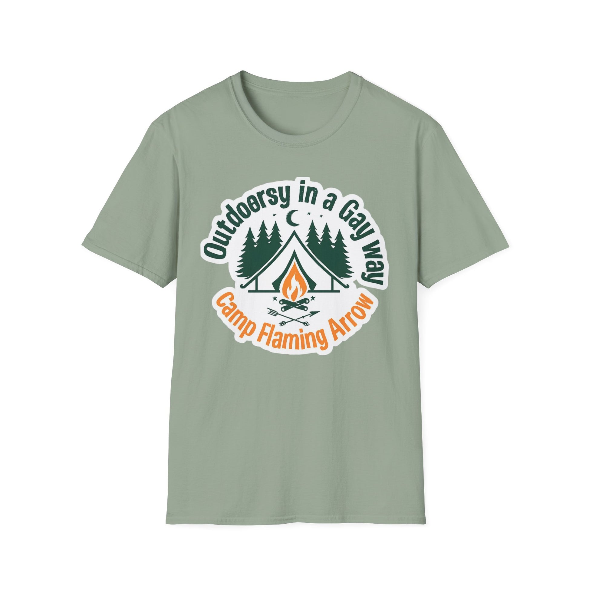 Camp Flaming Arrow Pride T-Shirt, Ptown carnival Gay Outdoorsy in a gay way, LGBTQ+ Camping Gear, Summer Festival Top, Unisex Graphic Tee